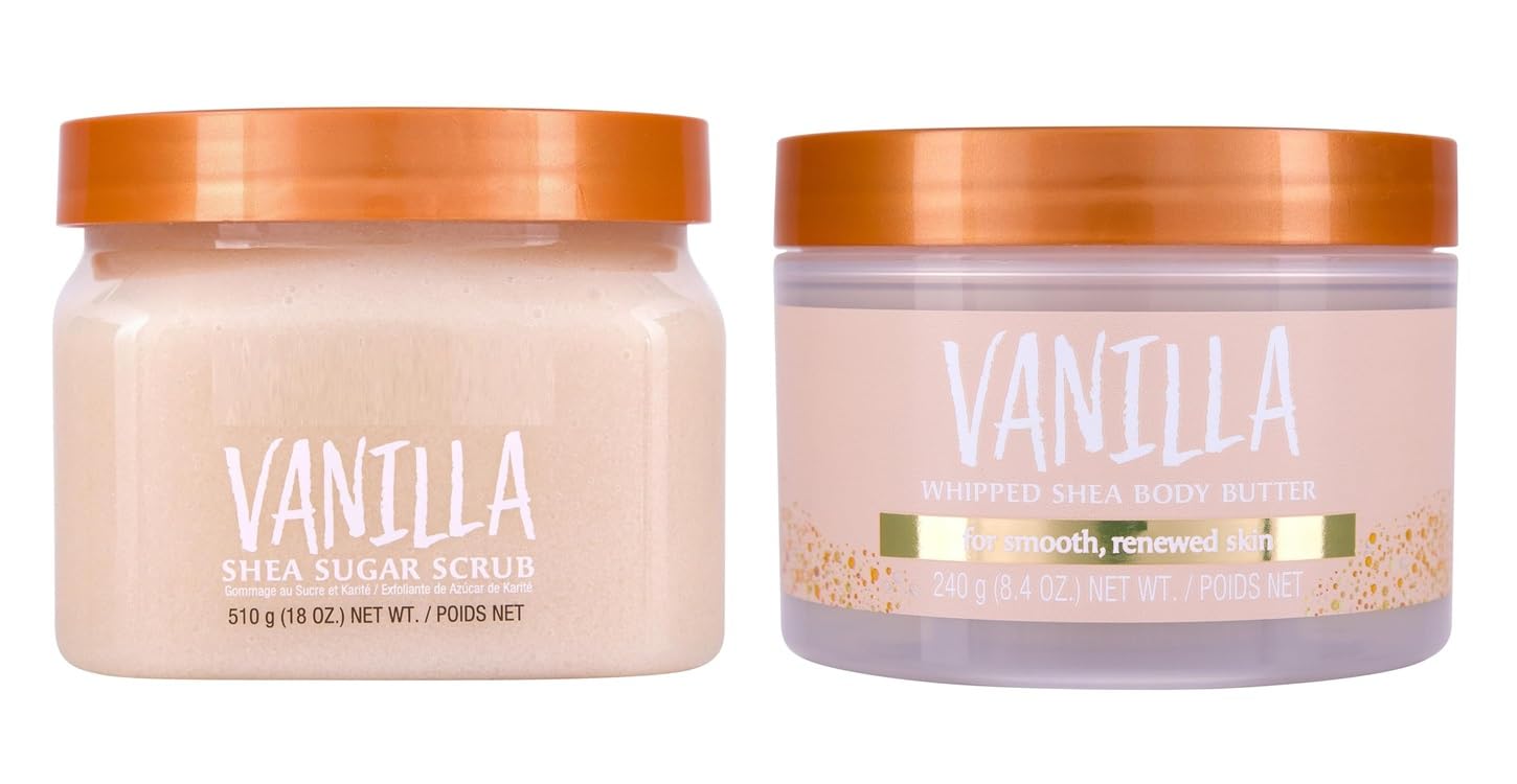 T. Hut Vanilla Shea Sugar Scrub 18oz & Whipped Body Butter 8.4oz Bundle - Exfoliating & Moisturizing Set for Soft, Smooth Skin - Perfect for Spa Day, Self-Care & Gift Giving