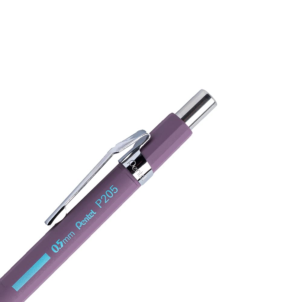 Pentel P200 Series 0.5mm Mechanical Pencils - 12 Pack, Mauve with Light Blue Strip - Perfect for Drafting, Sketching & Technical Drawing - Premium Technical Writing Tools for Engineers, Architects & Students