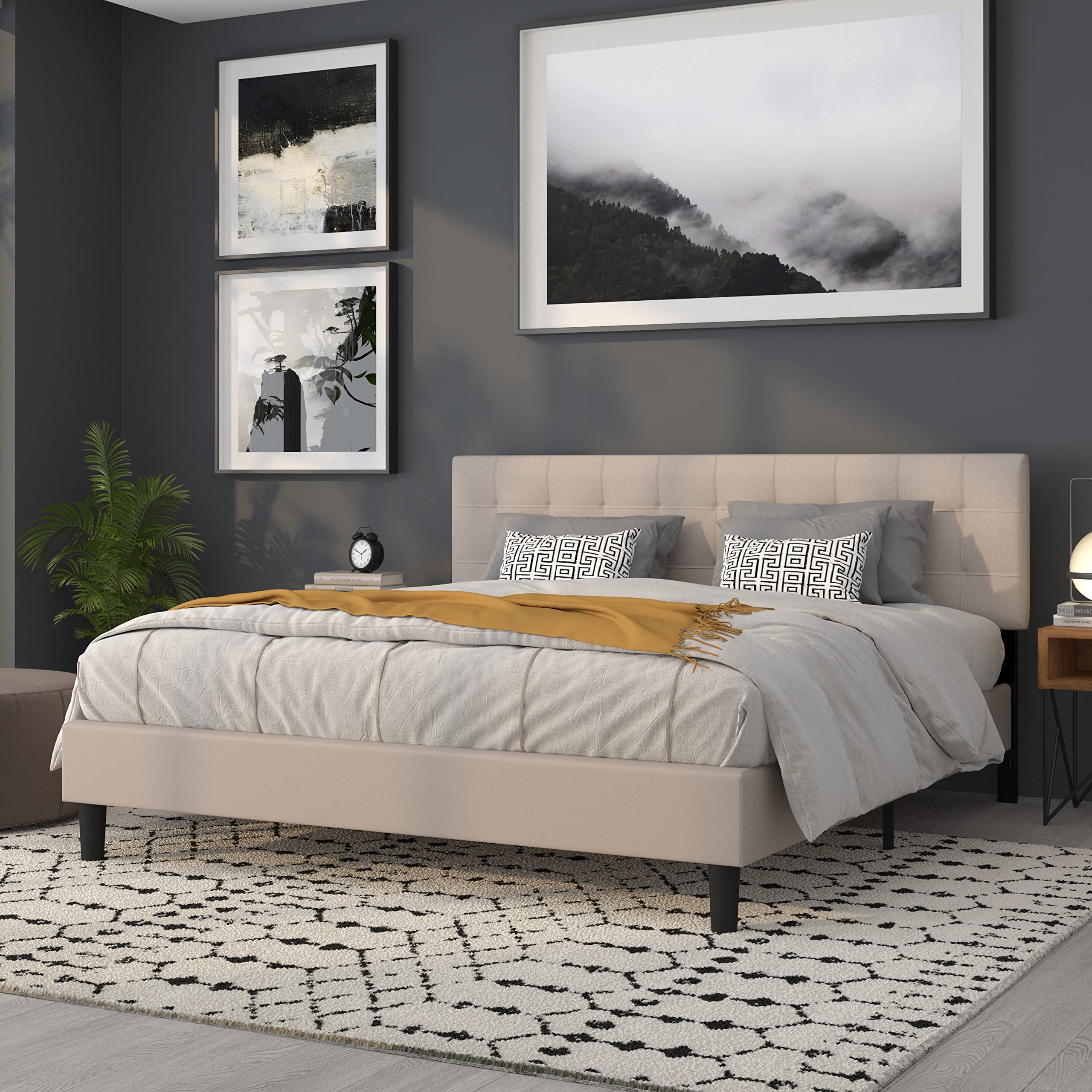 Flash Furniture Bedford Tufted Upholstered King Size Headboard - Beige Fabric Upholstery for Bedroom Decor & Luxury Master Suite Upgrade
