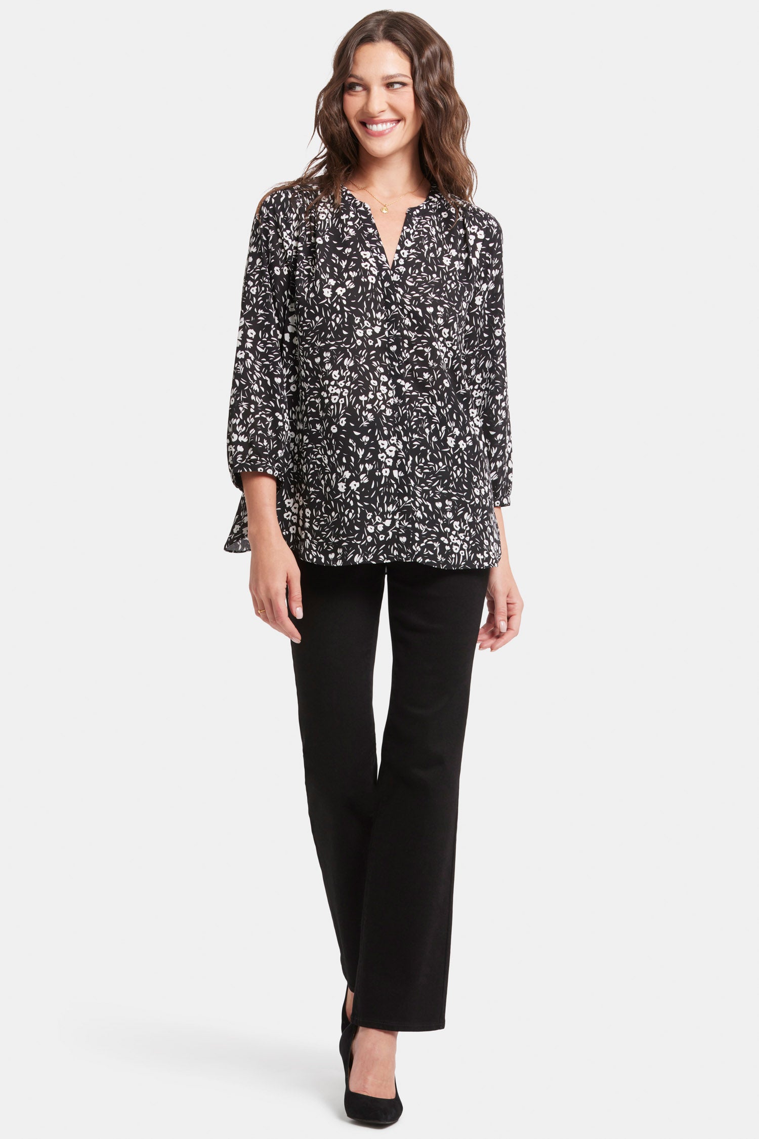 Daniela Ditsy Pintuck Blouse - Women's Floral Print Ruffle Sleeve Top for Work, Date Night & Special Occasions