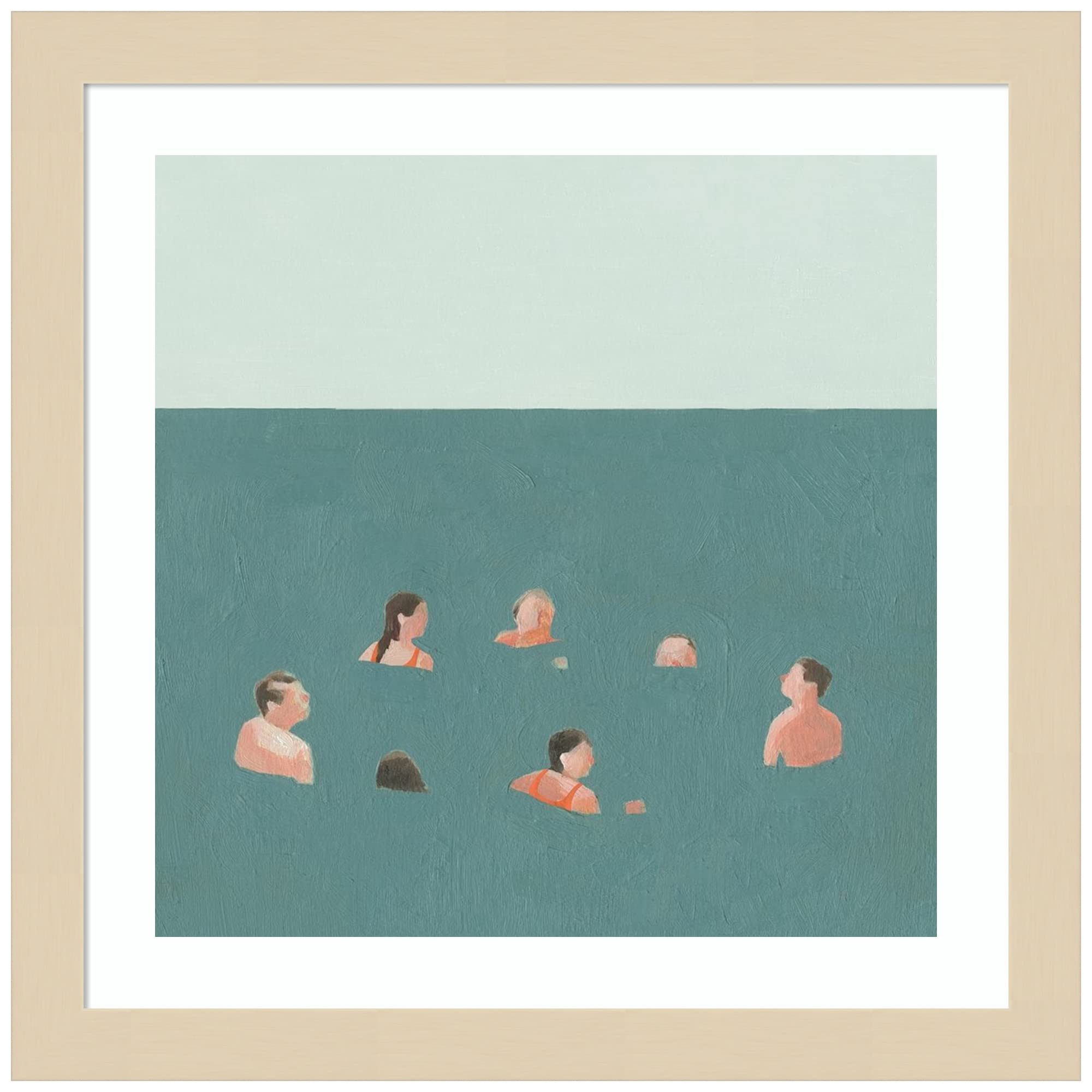 Emma Scarvey The Swimmers I Wood Framed Wall Art Print - 13x13 Inches, Natural Svelte Frame - Perfect for Living Room, Bedroom & Office Decor
