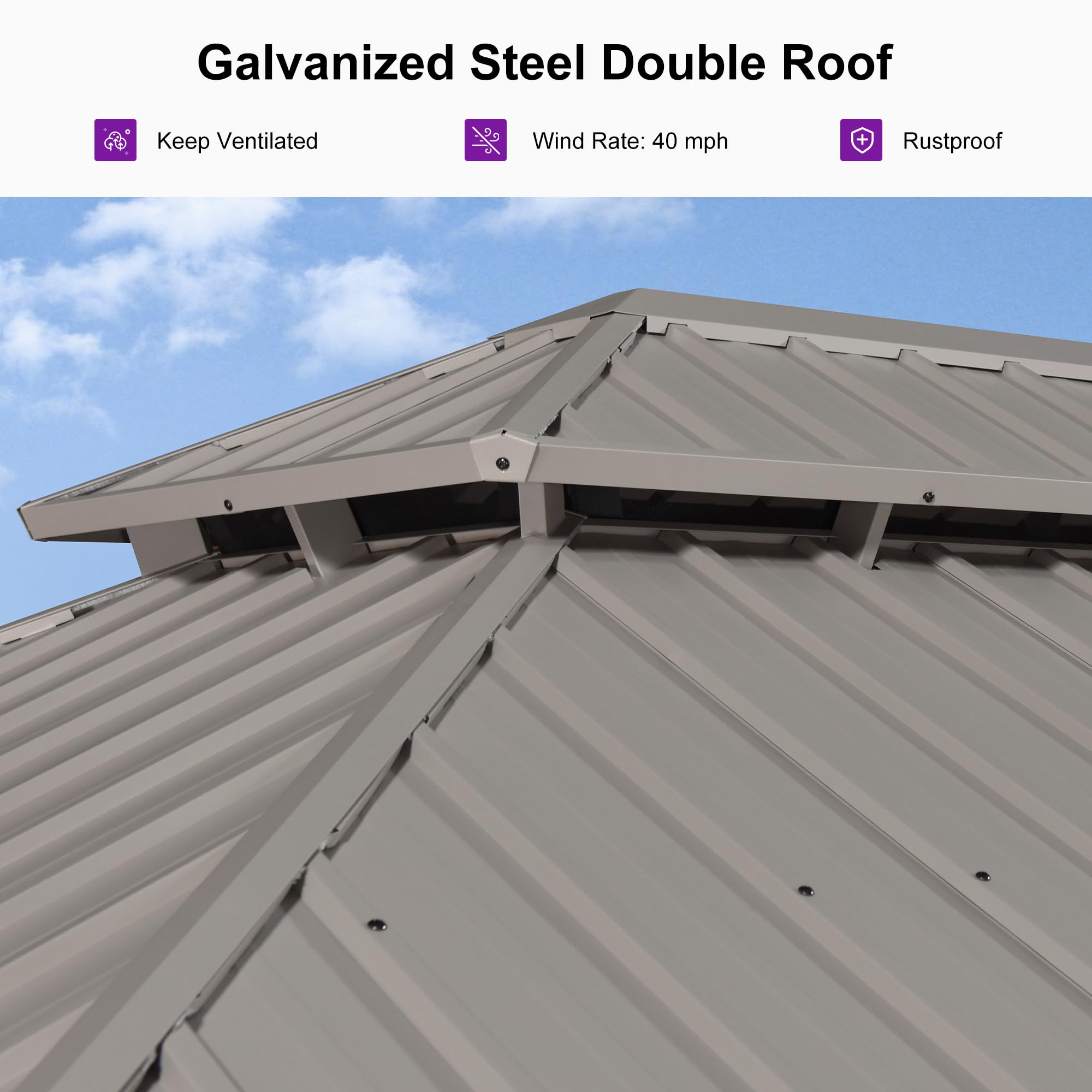 PURPLE LEAF 12'x16' Champagne Outdoor Hardtop Gazebo - Aluminum Patio Gazebo with Galvanized Steel Double Roof, Curtains & Netting - Perfect for Backyard, Garden, Deck, and Outdoor Entertaining