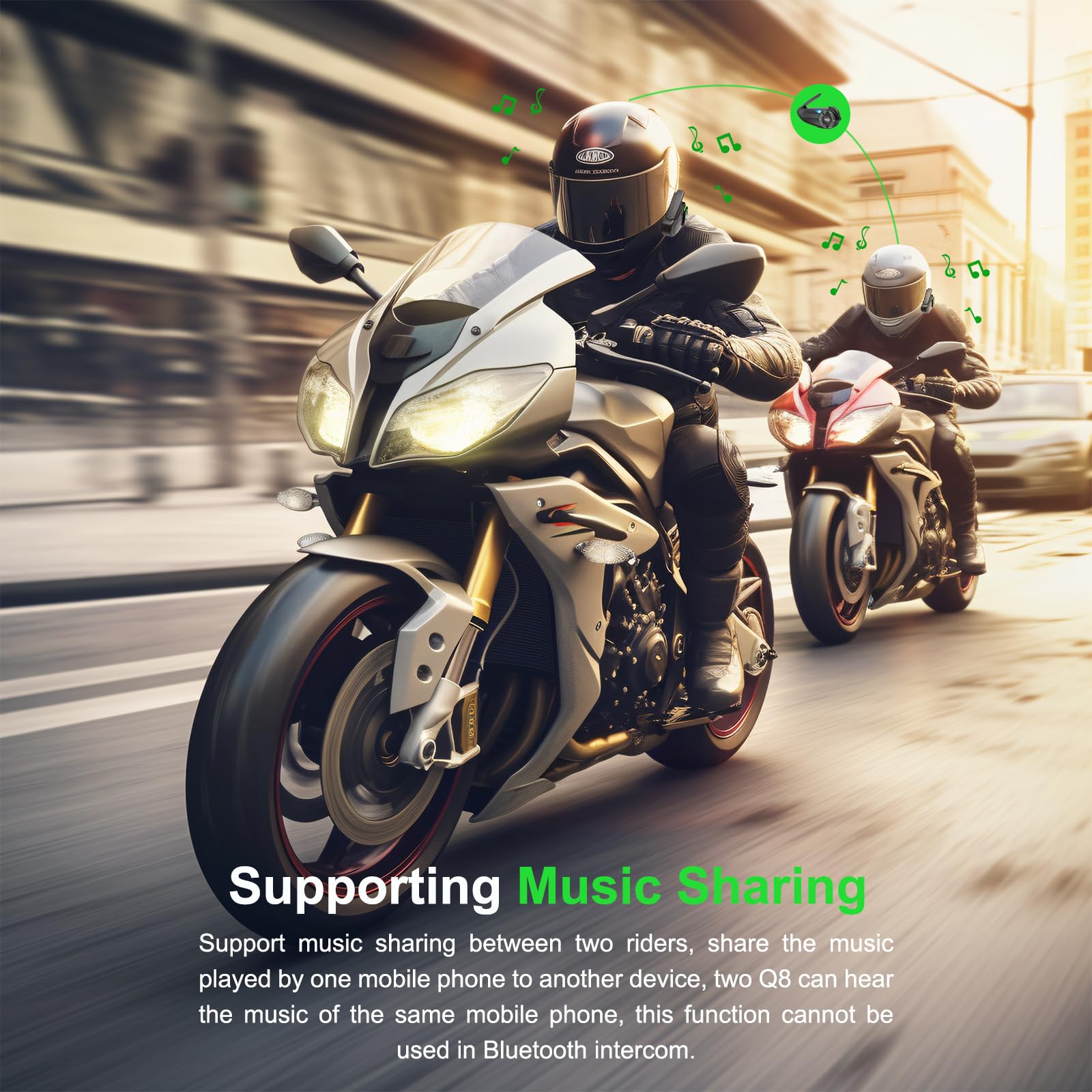 EJEAS Q8 Motorcycle Bluetooth Headset - Upgraded Mesh 3.0 Intercom System with Music Sharing, IP67 Waterproof for 6 Riders Group Communication | Perfect for Group Rides, Road Trips & Adventure Motorcycling