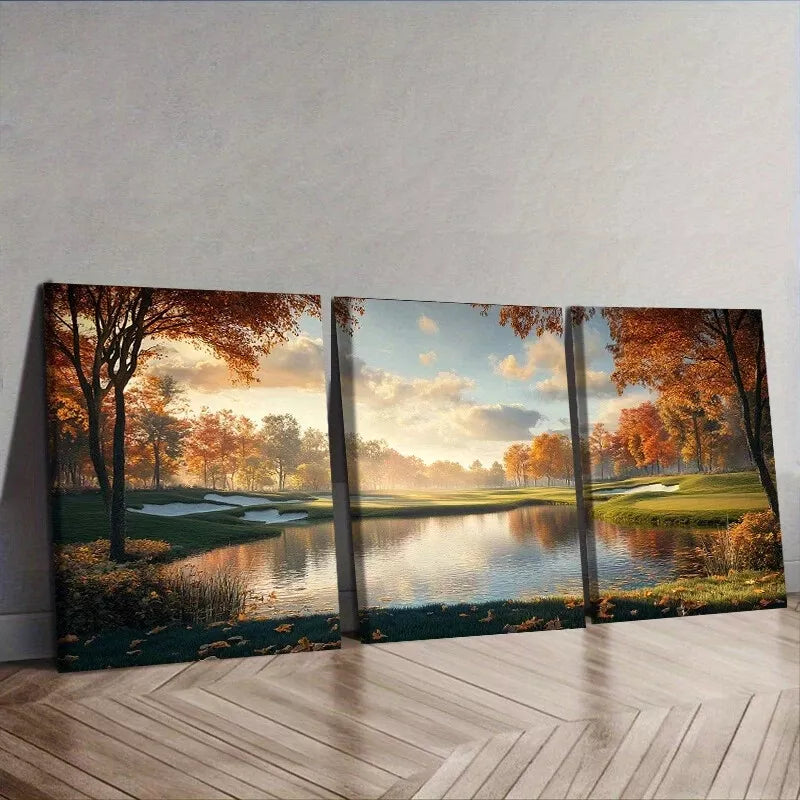 3-Piece Golf Course Nature Wall Art Set - Framed Canvas Prints 50x70cm - High Quality Australian Made Wall Decor - Perfect for Living Room, Office & Man Cave Decorations