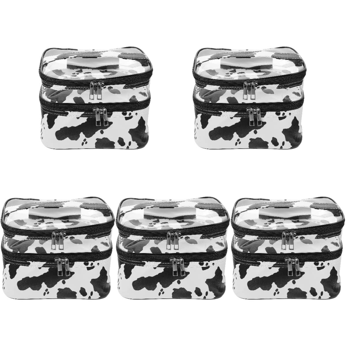 Beavorty 5-Piece Portable Cosmetic Bags Set - Waterproof Makeup Organizer for Travel, Storage & School Supplies (Cow Print) - Perfect for Daily Use, Gym, Vacation & Office Essentials