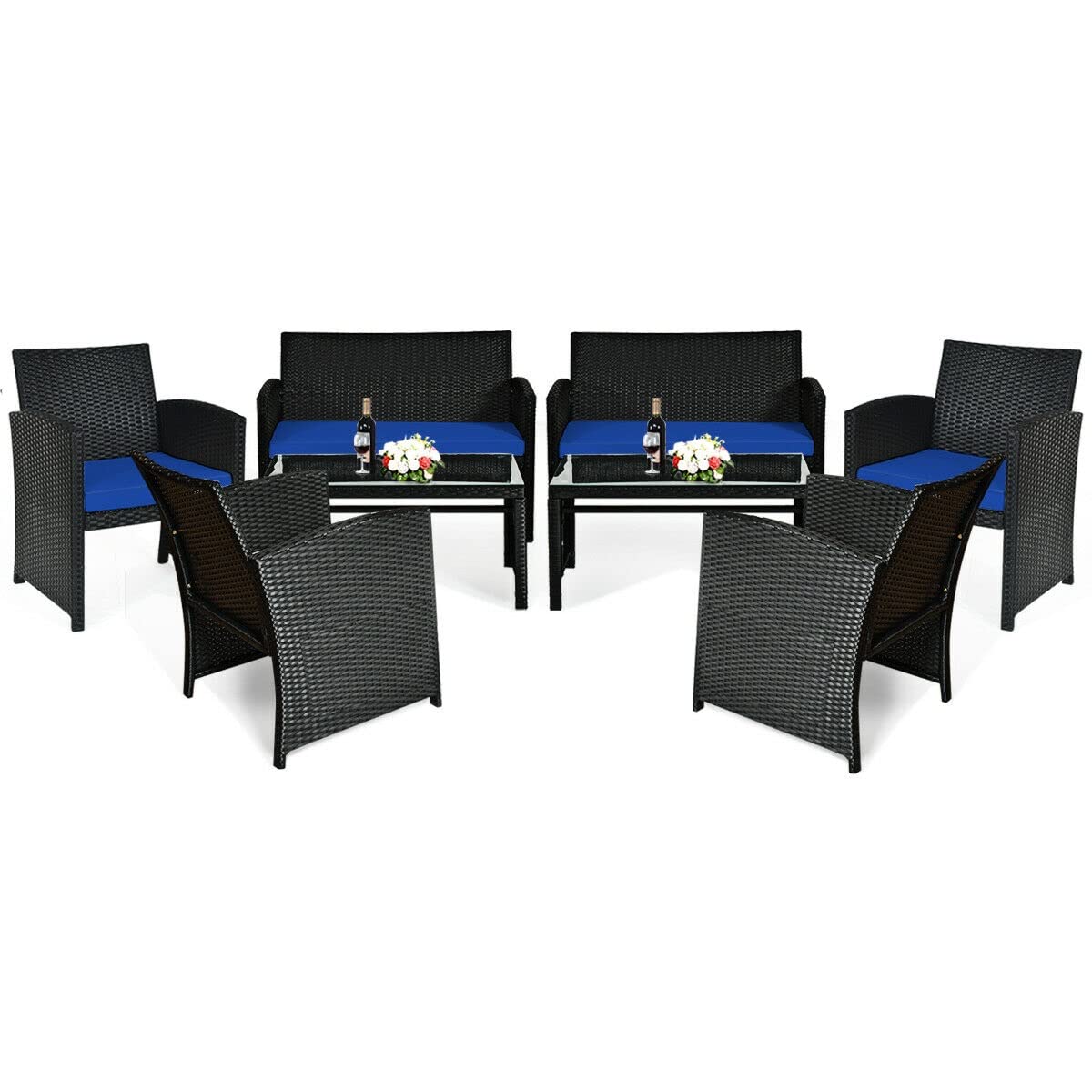 8-Piece Patio Rattan Furniture Set with Cushions - Outdoor Conversation Sofa, Loveseat & Coffee Table for Garden, Porch, Backyard Relaxation