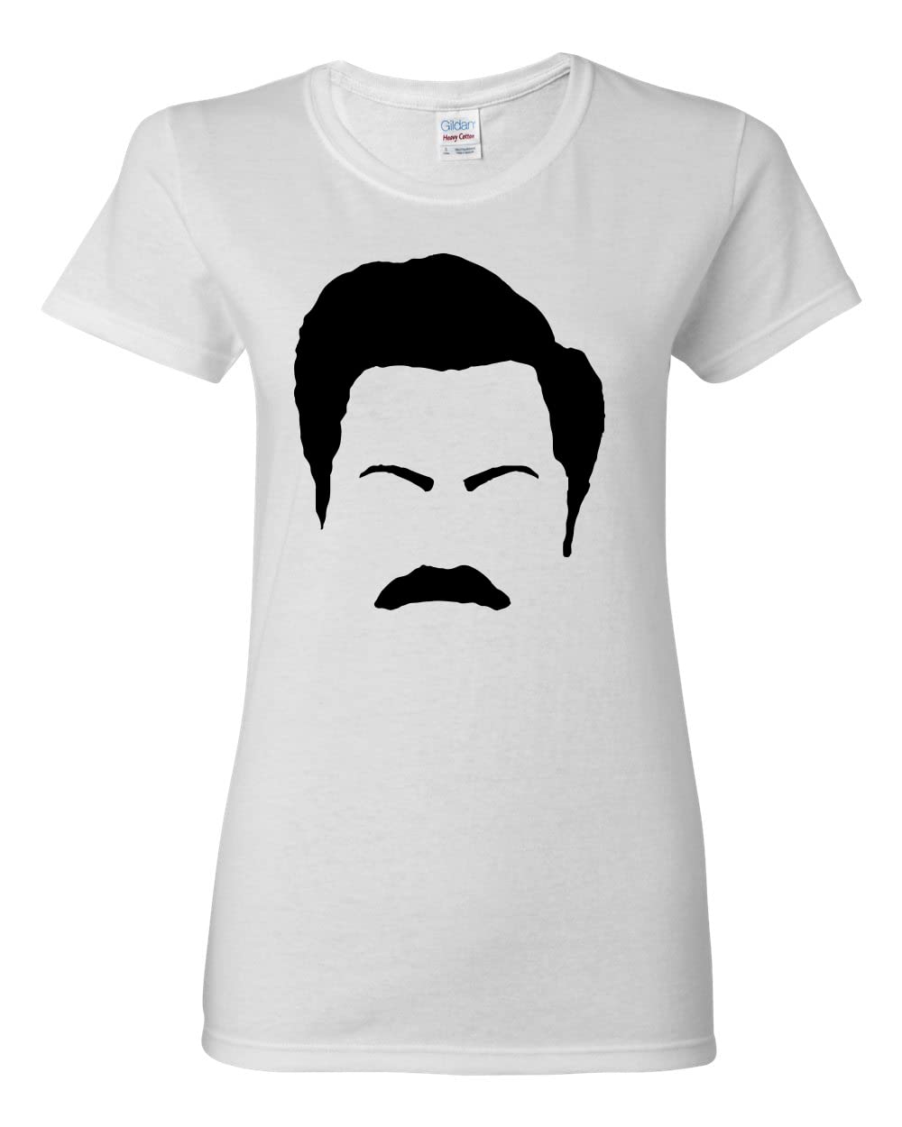 Ron Swanson Mustache Face Silhouette Graphic T-Shirt - Parks and Recreation Pop Culture Tee for Women - Perfect for TV Show Fans, Comedy Lovers & Casual Wear