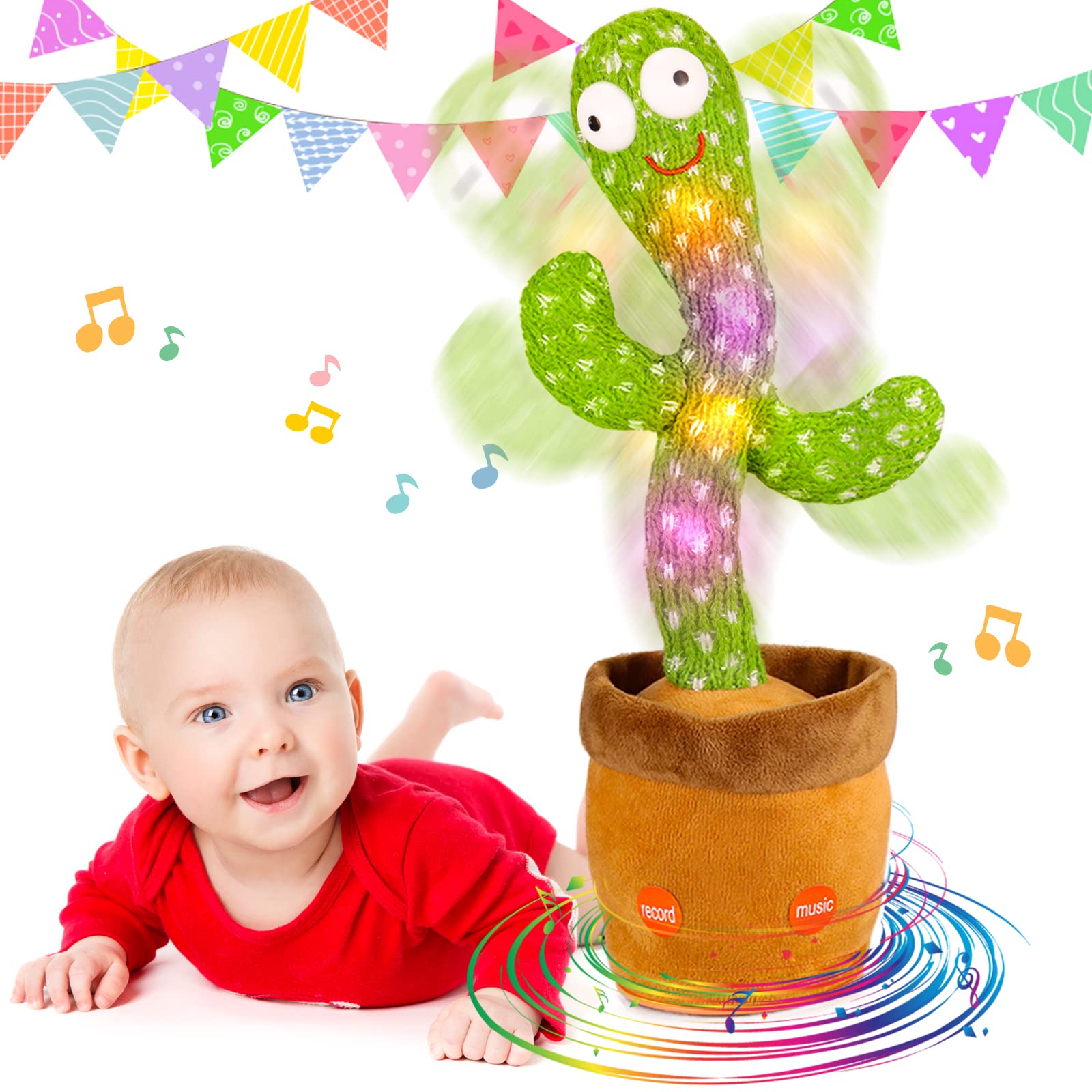 Emoin Smart Dancing Cactus Toy - Interactive Talking & Singing Electronic Toy for Babies 12-18 Months, Repeats What You Say with Fun Wriggling Moves | Perfect Baby Shower Gift & Toddler Learning Toy for Boys & Girls