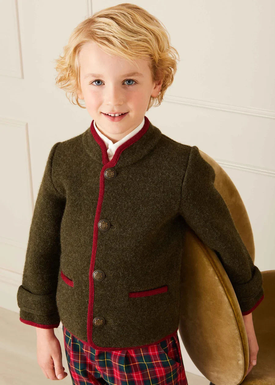 Stylish Green Austrian Single Breasted Contrast Trim Jacket for Kids (18 Months to 10 Years) - Perfect for School, Parties & Special Occasions
