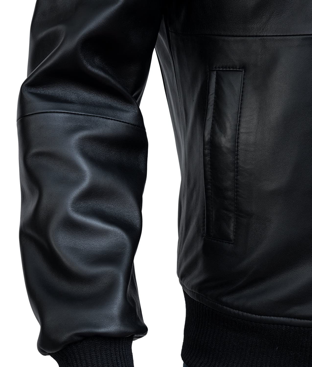 Men's Big & Tall Black Lambskin Leather Bomber Jacket - Premium Winter Outerwear for Casual & Formal Occasions