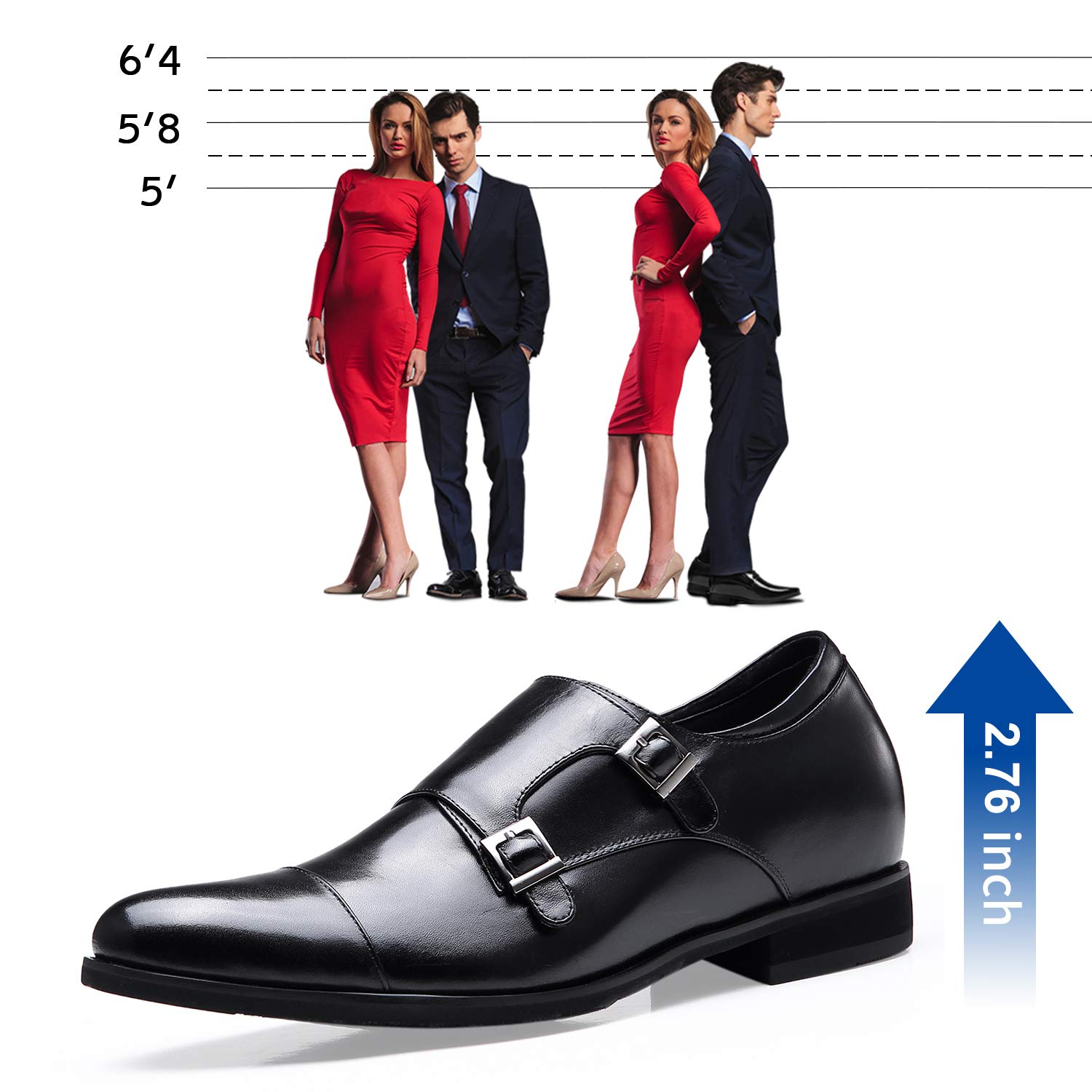 CHAMARIPA Men's Elevator Shoes with Built-in Height Insoles - Breathable Leather Dress Shoes for Men | Anti-Slip, Arch Support & Hidden Height Boost (1-3 Inches) | Perfect for Work, Dating & Formal Events