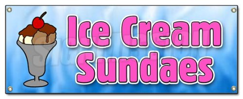 Vintage Ice Cream Sundaes Banner Sign - Perfect for Cones, Floats, Banana Splits & Waffle Desserts - Ideal for Ice Cream Shops, Diners & Retro Themed Parties
