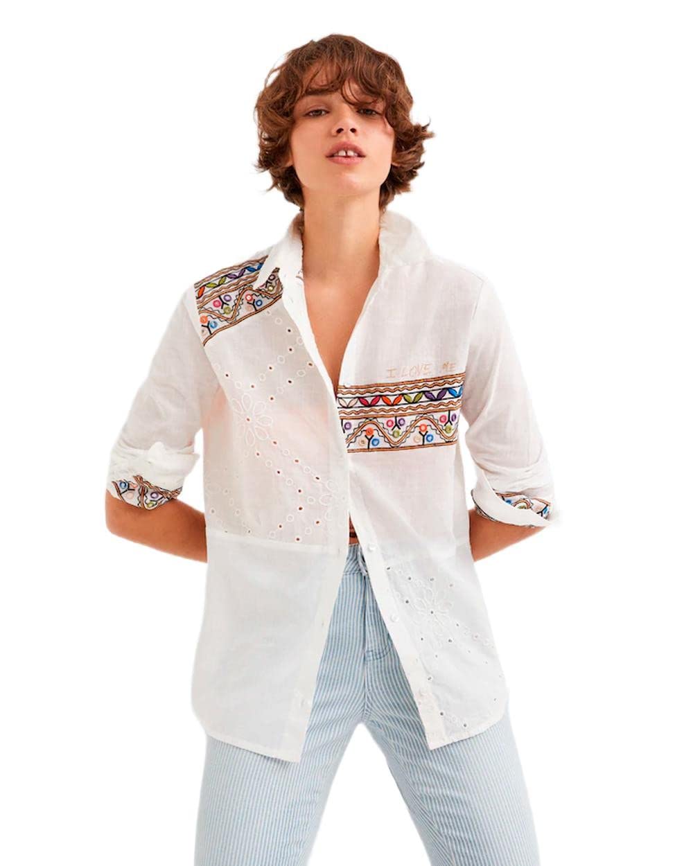 Desigual Women's Casual Shirt - Stylish Floral Print Short Sleeve Blouse for Summer Outfits & Beach Vacations
