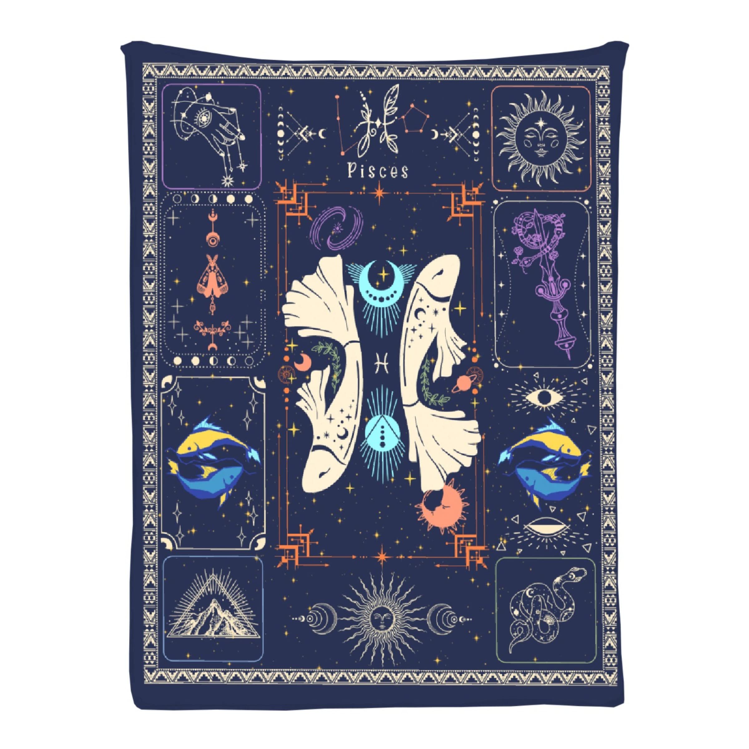 Pisces Zodiac Sign Soft Micro Fleece Plaid Patchwork Blanket - Dual-Sided Lightweight Throw for Couch, Sofa, Bed & Travel - 120x90 Inch Cozy Blanket for Home, Office & Outdoor Use - Perfect Gift for Family & Friends