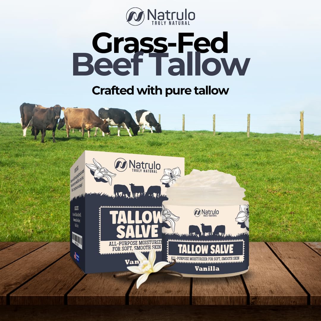 All Natural Grass Fed Beef Tallow & Honey Balm for Dry, Itchy Skin | Moisturizing Salve for Eczema & Cracked Skin Repair | Made in USA | Perfect for Daily Skincare & Sensitive Skin Care Routine