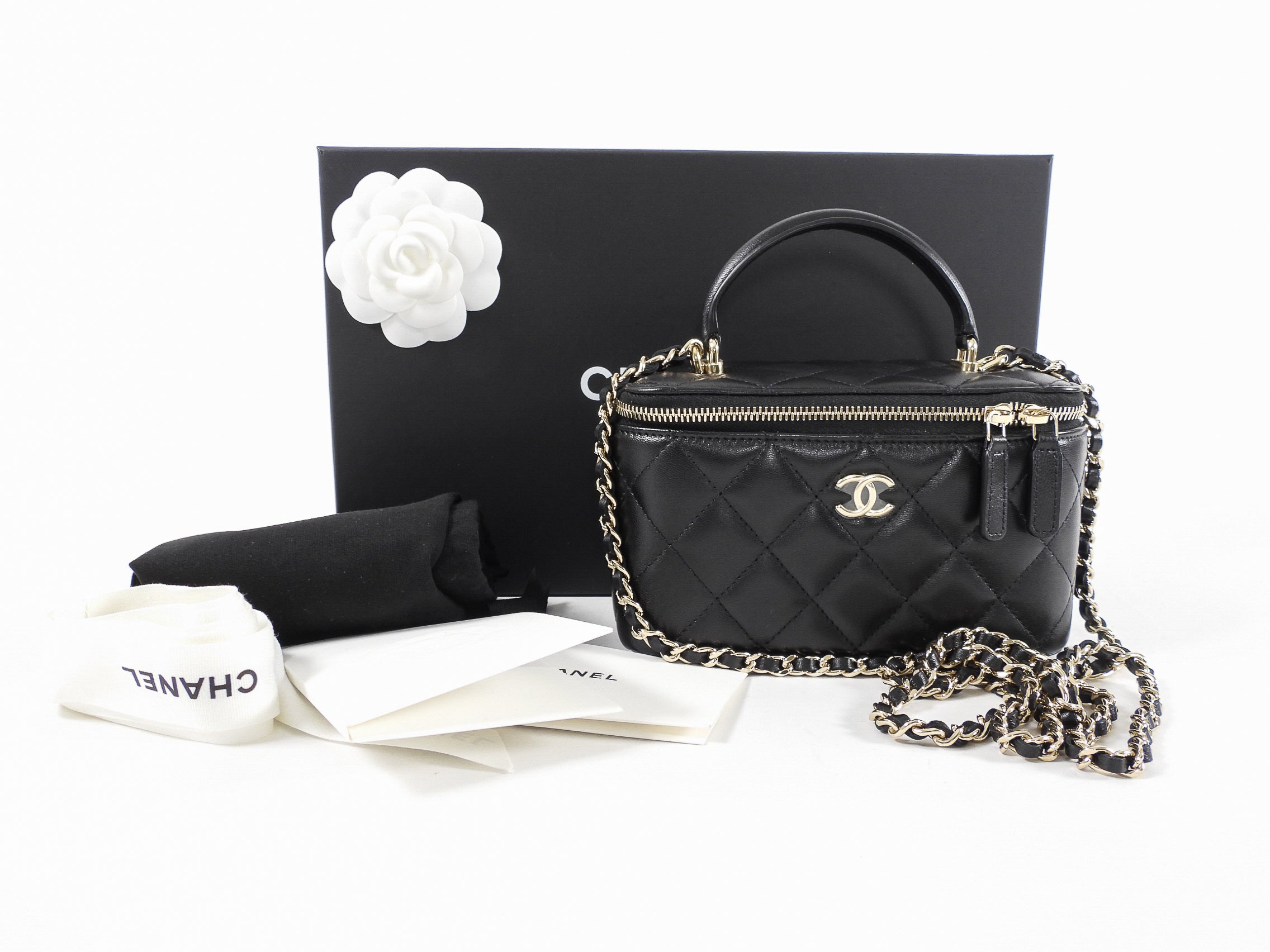 Chanel 21S Black Lambskin Classic Vanity Bag with Chain - Luxury Crossbody Purse for Women, Perfect for Evening Parties & Date Nights