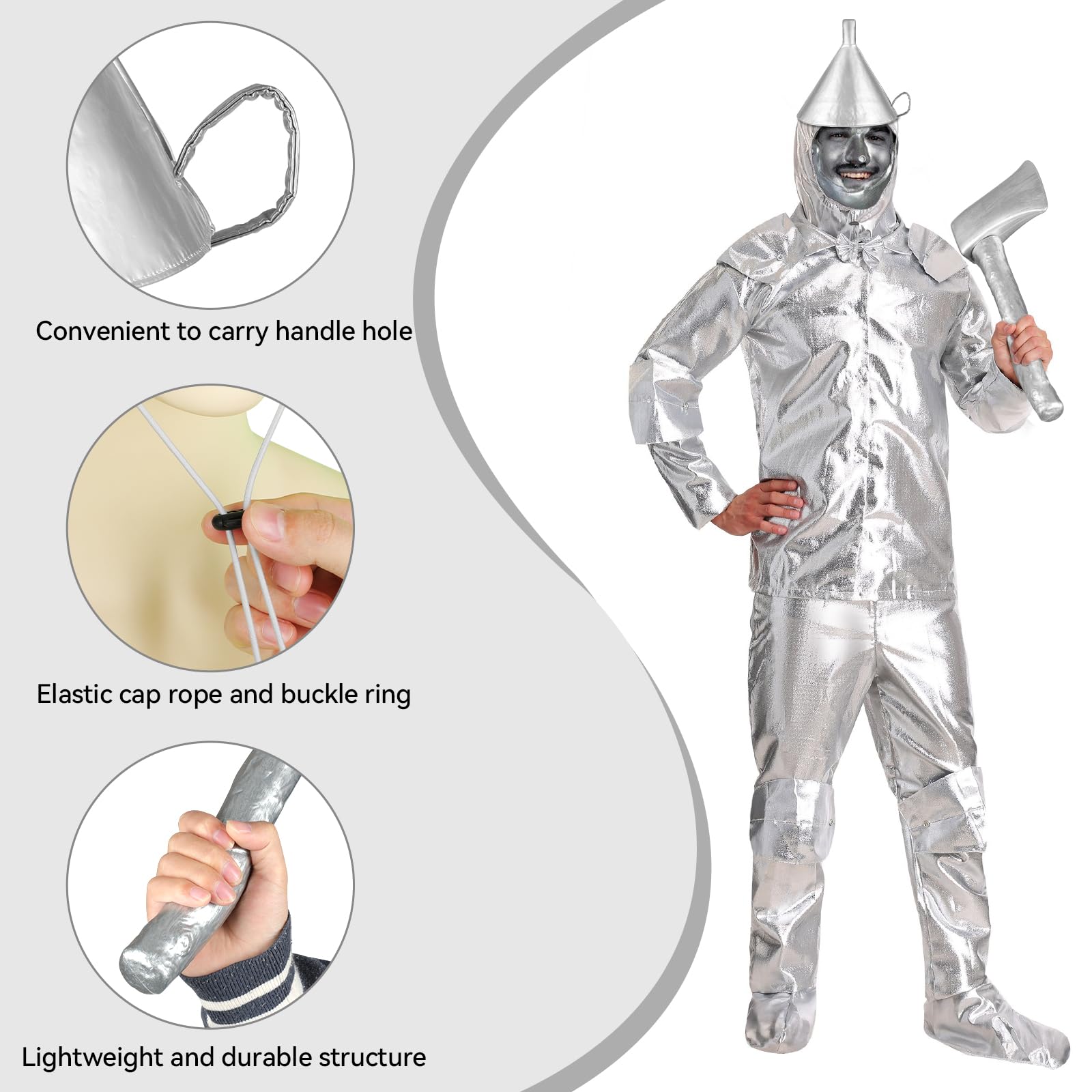 Silver Axe Funnel Hat Set for Adults & Kids - Halloween Costume Accessories for Men & Women - Perfect for Cosplay, Themed Parties, and Halloween Events