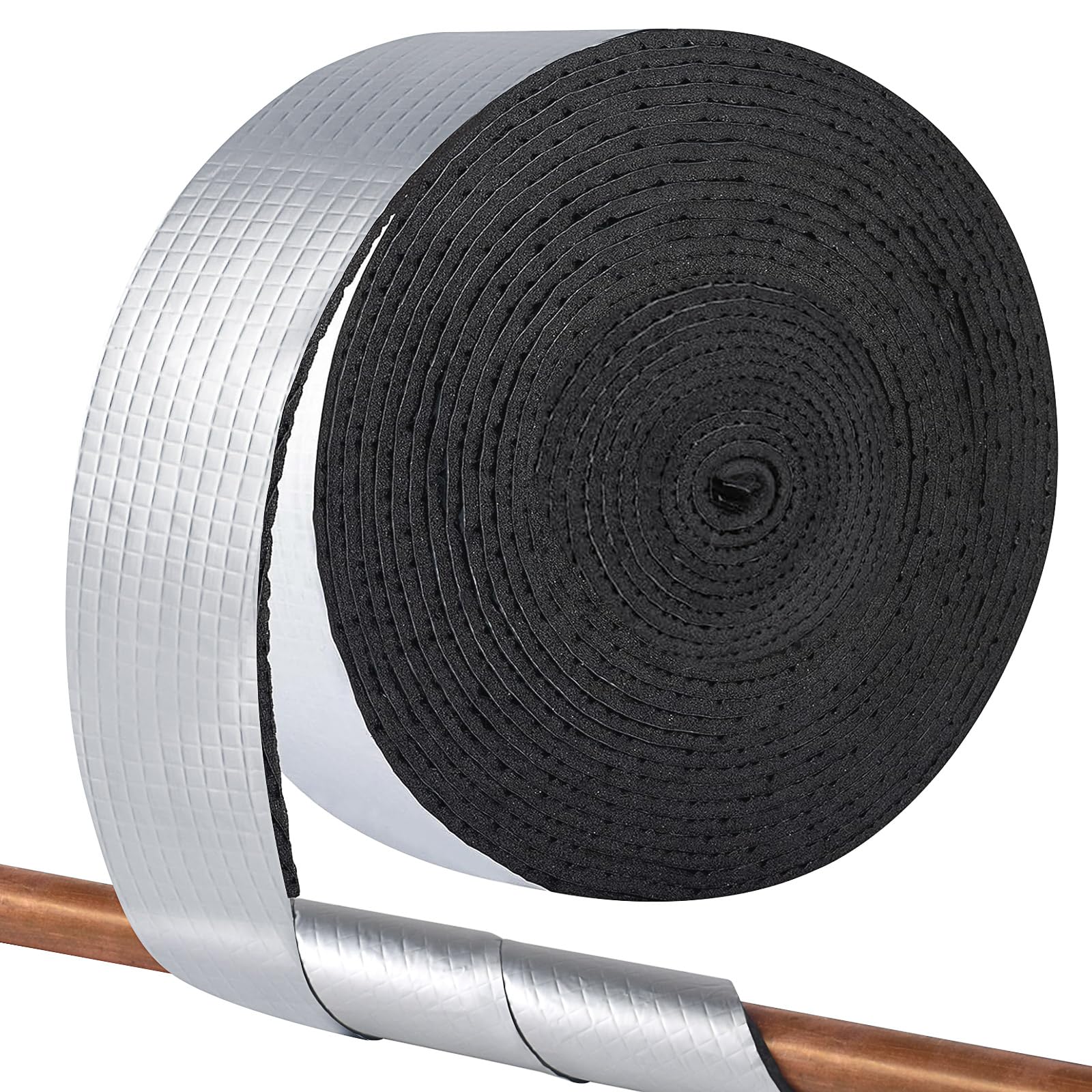 Pipe Insulation Foam Tape - 2in x 33ft Self-Adhesive Weatherproof Pipe Wrap for Outdoor Water Pipes, HVAC, AC Lines & Plumbing - Silver Reflective Heat Tape for Energy Efficiency & Freeze Protection - Perfect for Home, Garage & Industrial Use