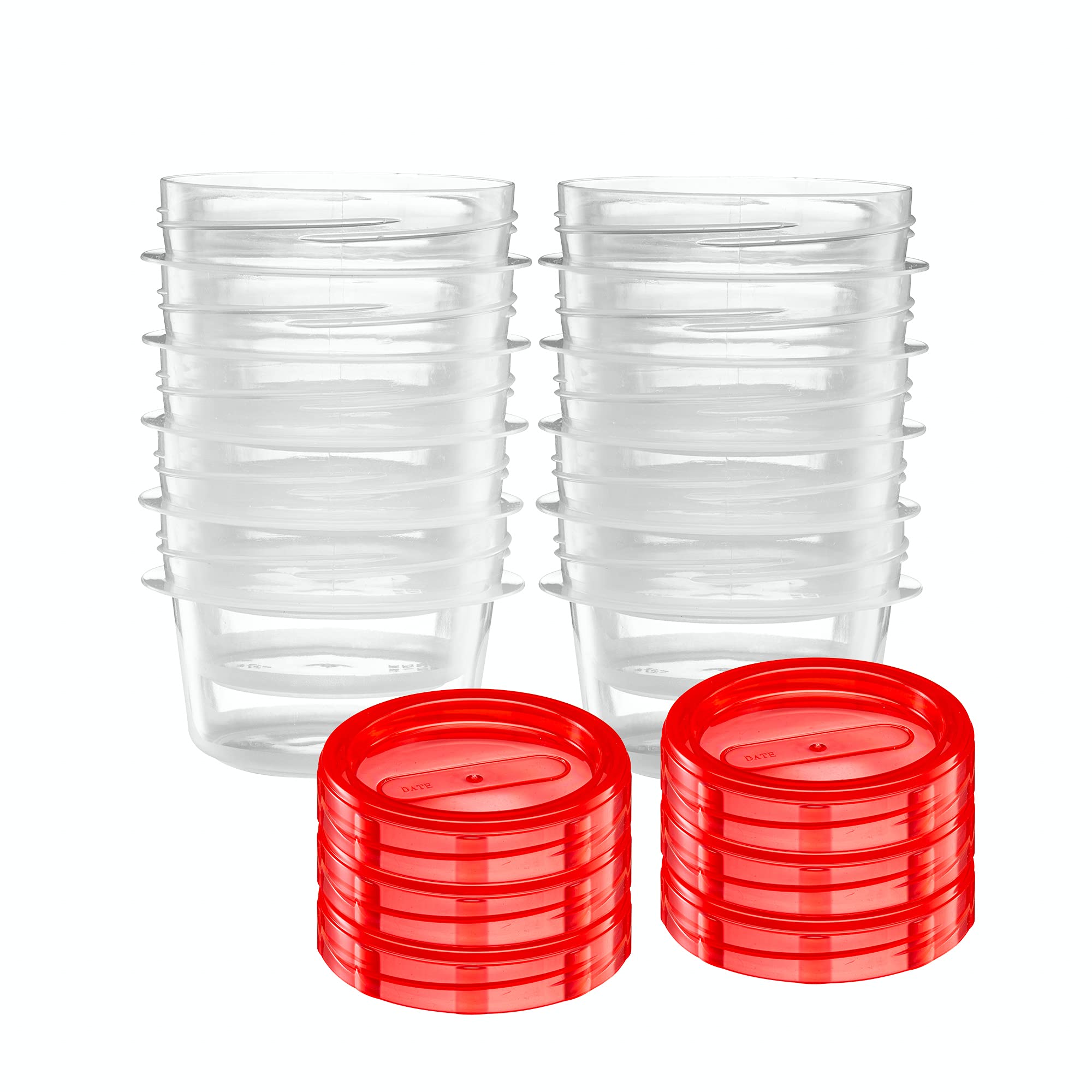20 Pack 4oz Clear Plastic Food Storage Containers with Red Twist-On Lids - Airtight Freezer Safe Containers for Meal Prep, Leftovers & Snacks