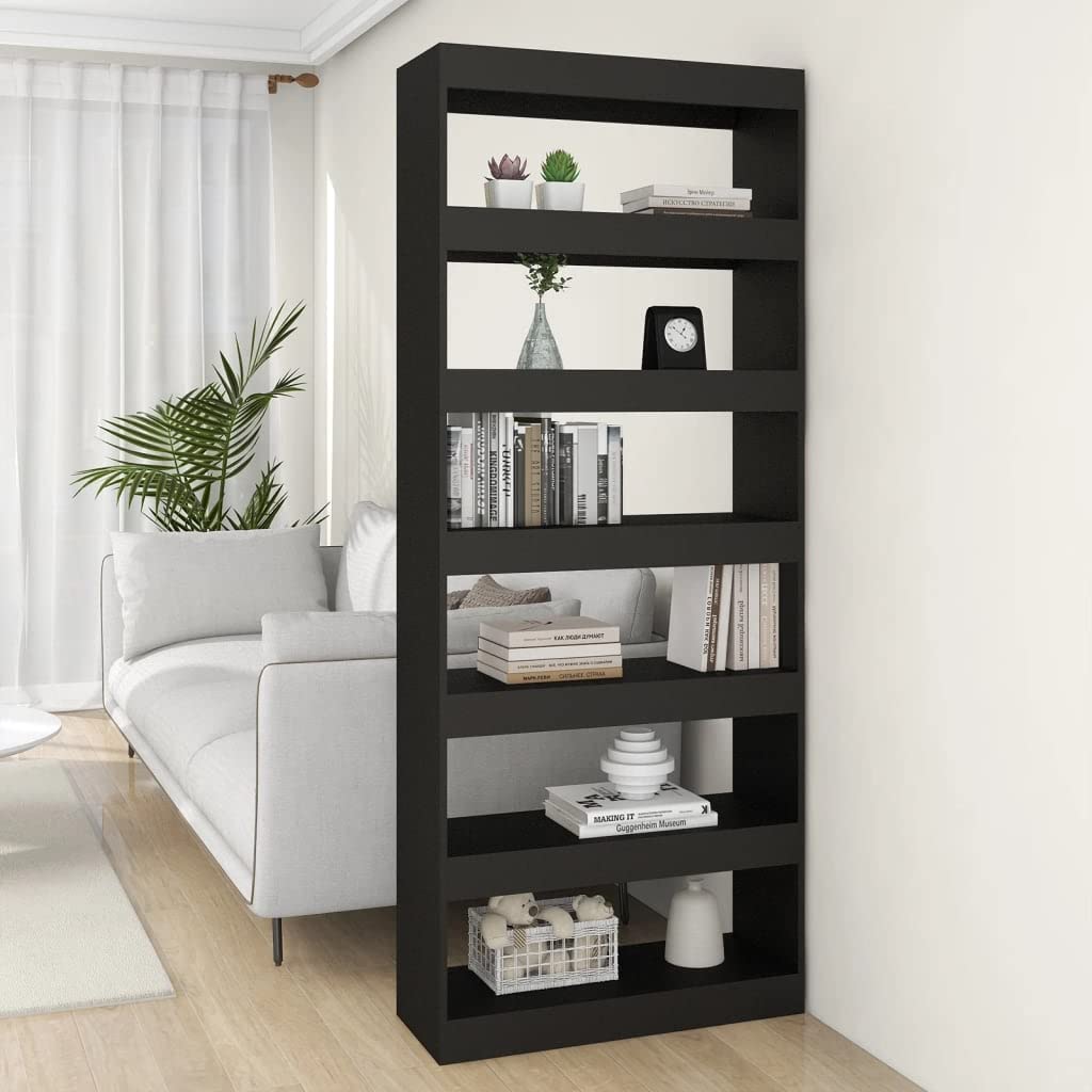 Black Engineered Wood Book Cabinet & Room Divider 31.5