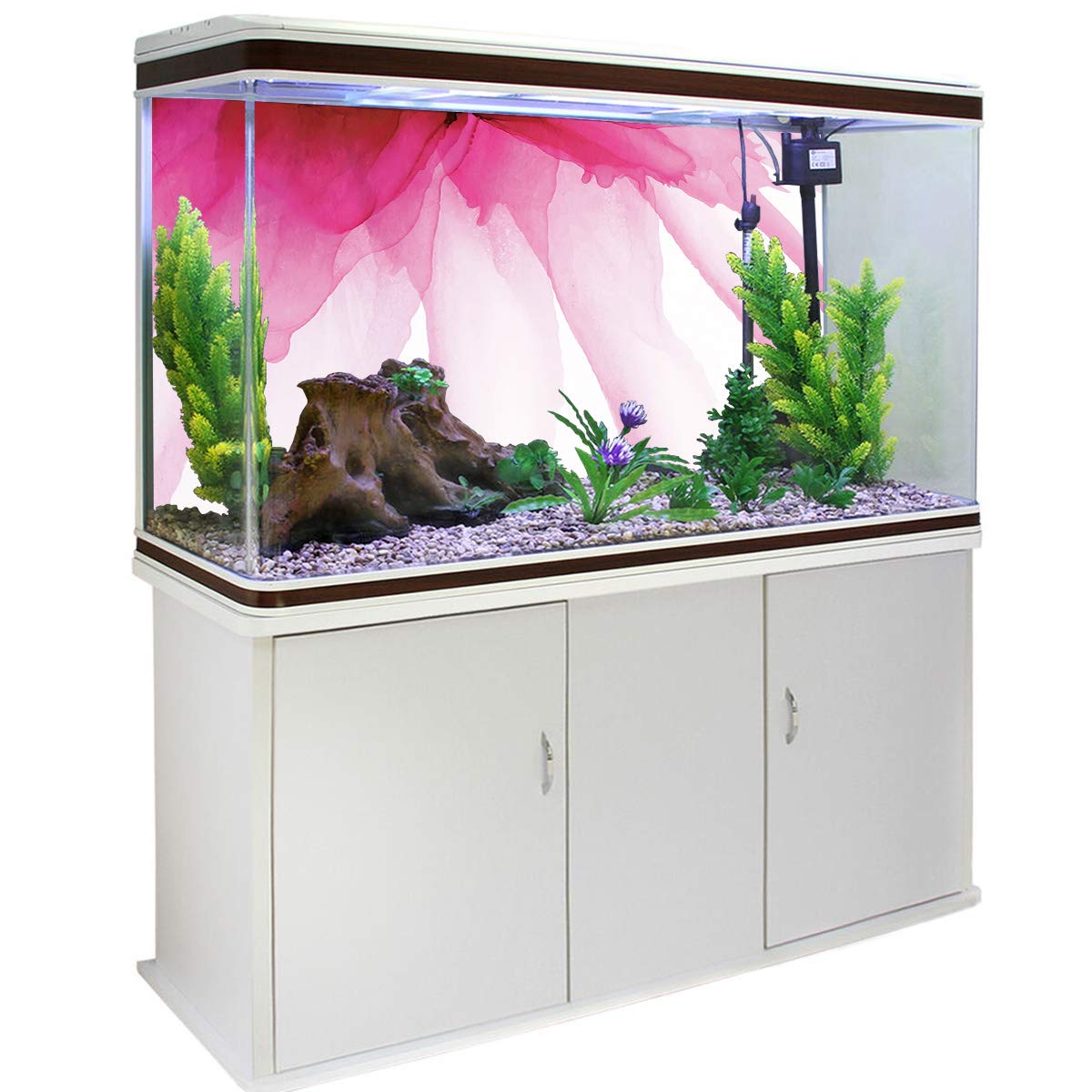 T&H XHome Aquarium Background - Pink Flower Spring Bloom PVC Sticker for Fish & Reptile Tanks (36.4