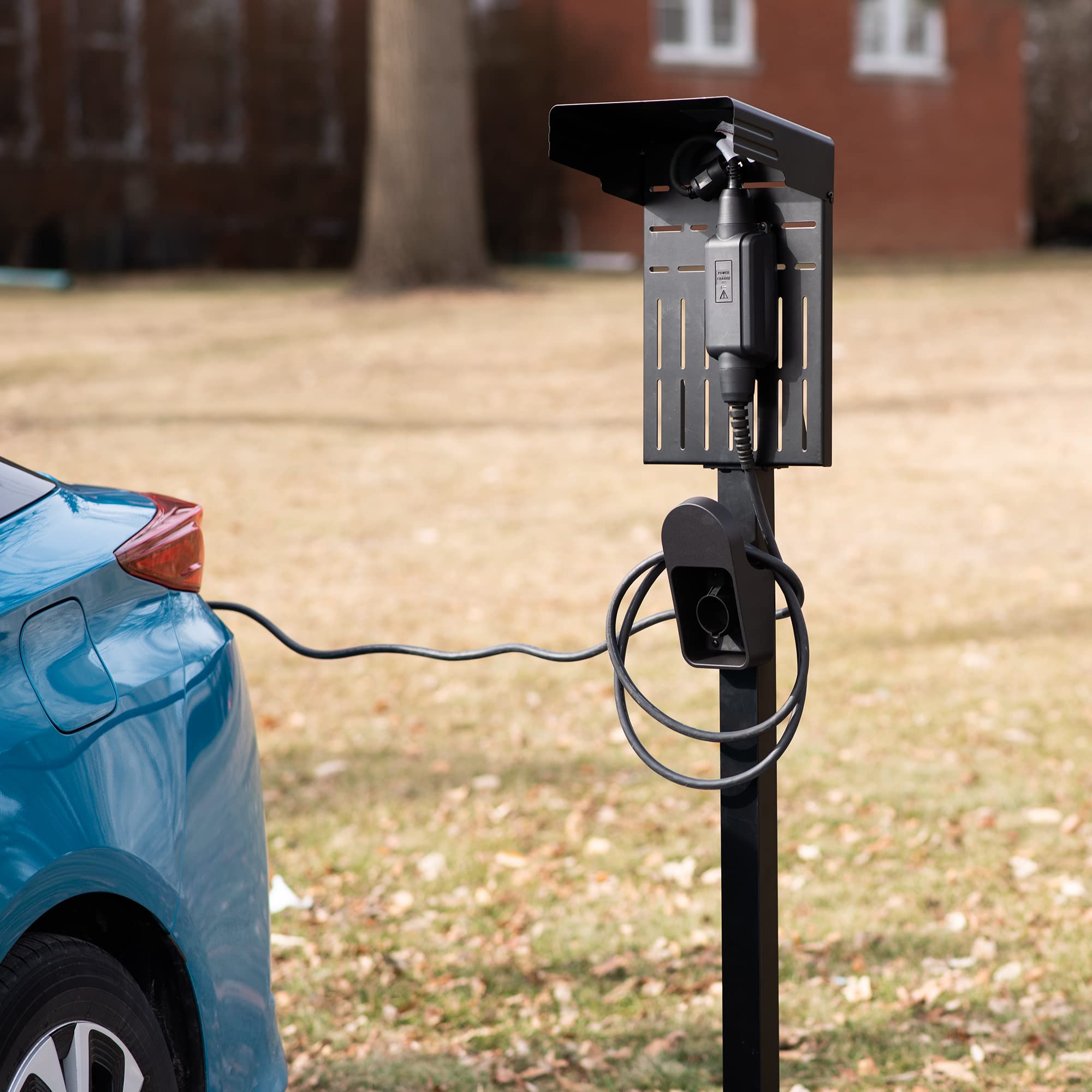 VIVO STAND-EV01C Outdoor EV Charger - Weatherproof Stainless Steel Electric Vehicle Charging Station with Protection Hood, Floor Mounted for All Weather Conditions - Perfect for Home, Office & Public Parking Lots