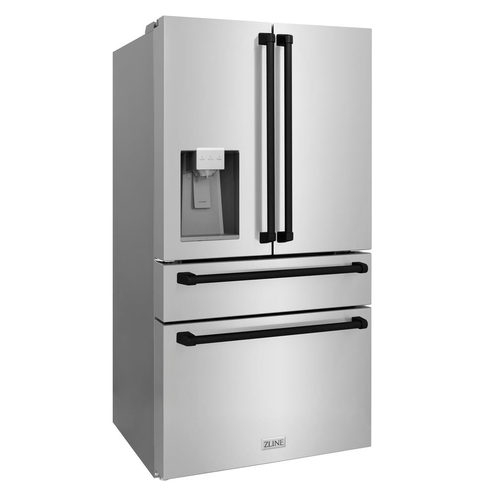 ZLINE Autograph Edition 36 Inch Counter Depth French Door Refrigerator - 21.6 cu.ft Capacity, Fingerprint Resistant Stainless Steel with Matte Black Handles, Built-in Water and Ice Dispenser (RFMZ W 36 MB) - Perfect for Modern Kitchens, Open Floor Plans and Entertaining Guests