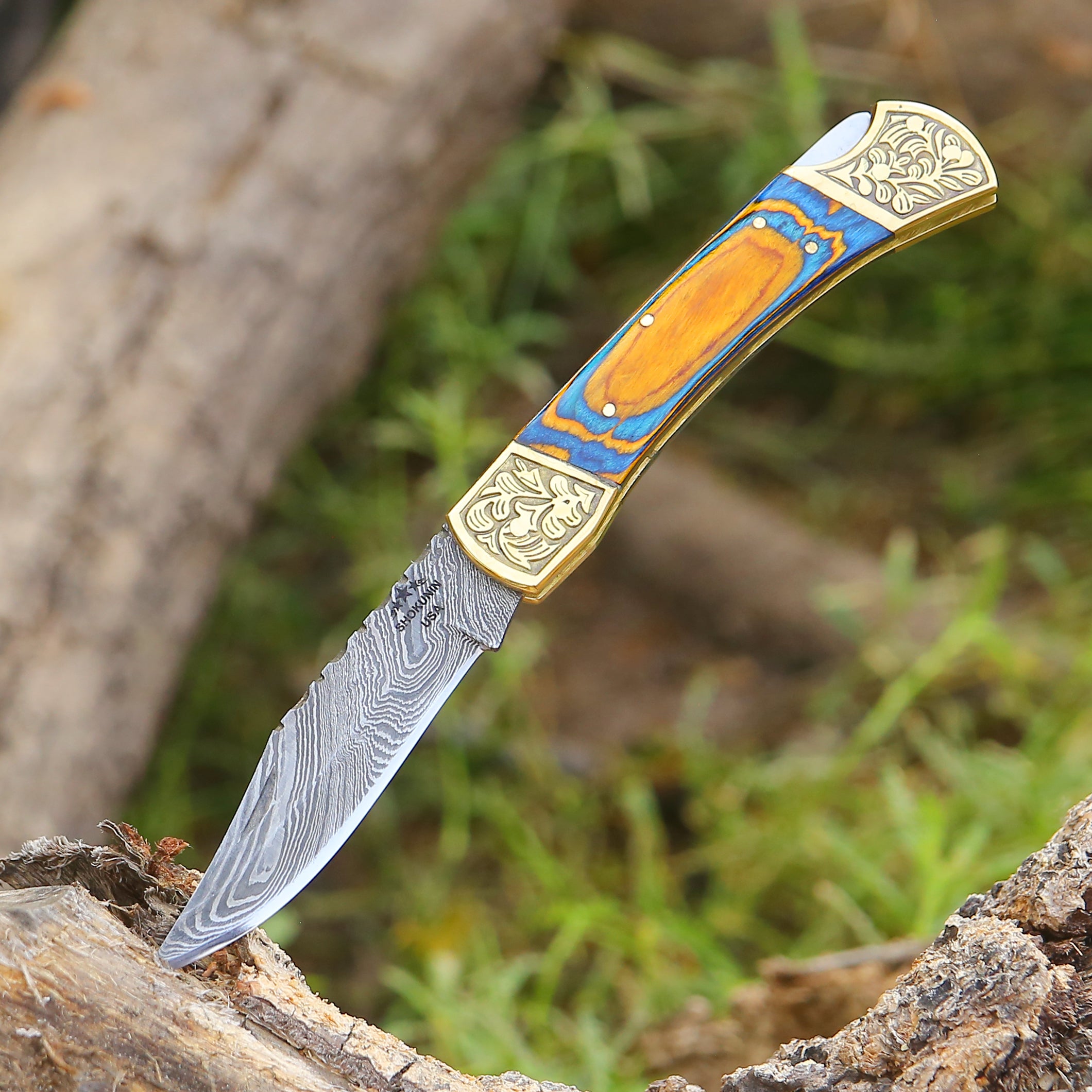 Premium Handmade Damascus Steel EDC Folding Pocket Knife with Genuine Leather Sheath & Pakkawood Handle - Perfect for Camping, Hiking, Survival, and Everyday Carry