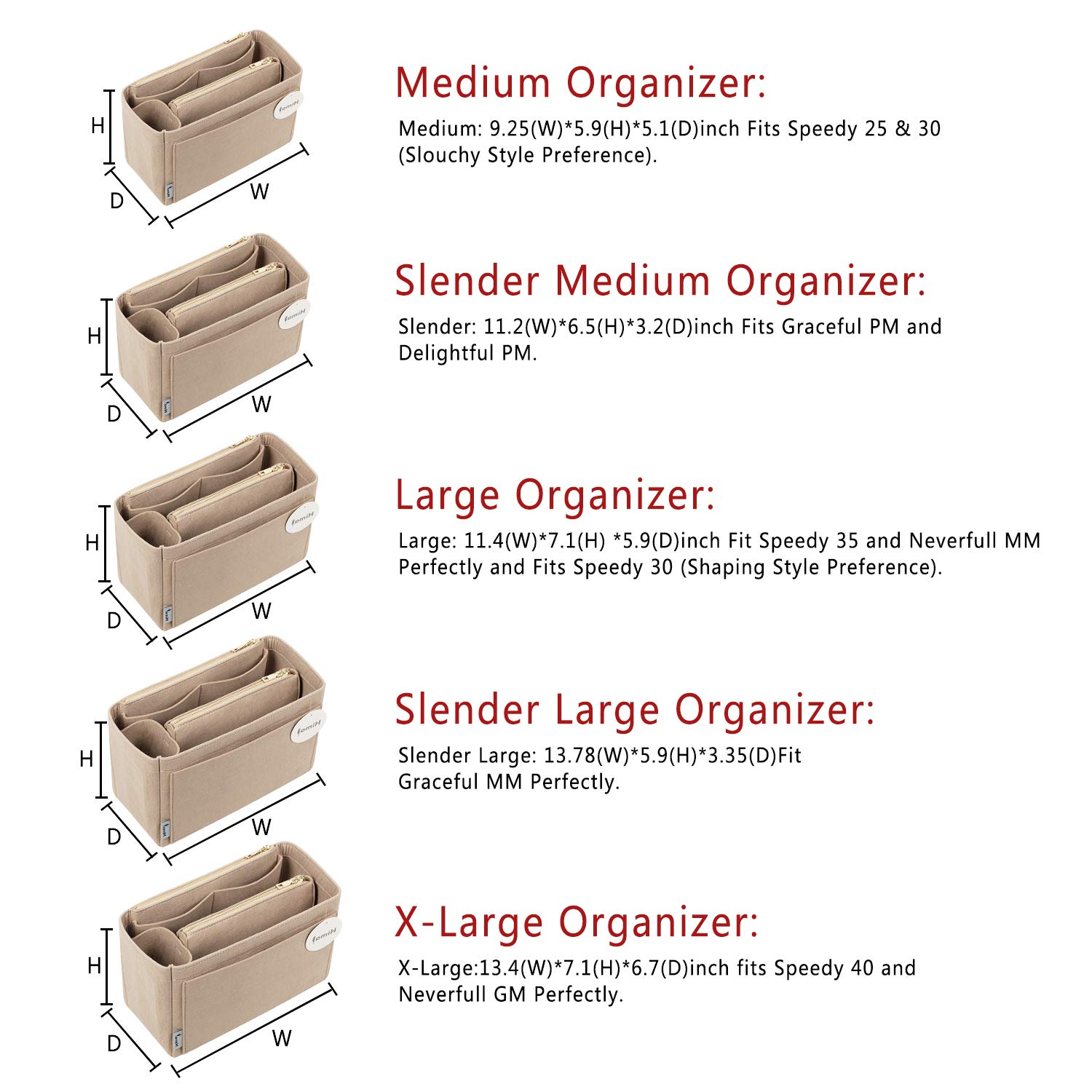 Premium Purse Organizer Insert for Handbags - 5 Sizes (X-Large, Beige) | Perfect Fit for Speedy, Neverfull & More | Keep Your Bag Neat & Organized | Ideal for Work, Travel & Daily Use