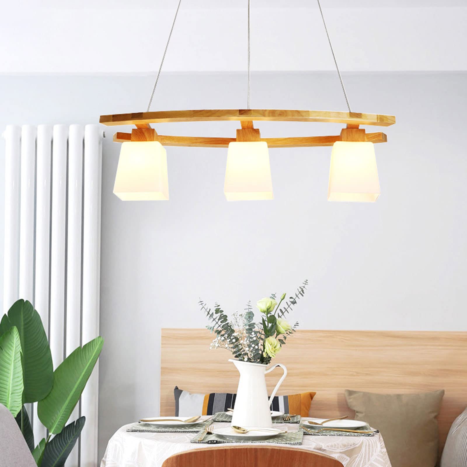 3-Light Wooden Pendant Light Fixture with Glass Shade - Industrial Farmhouse Style Kitchen Island Lighting, Flush Mount Ceiling Hanging Light for Dining Room, Bar, Office & Pool Table (28