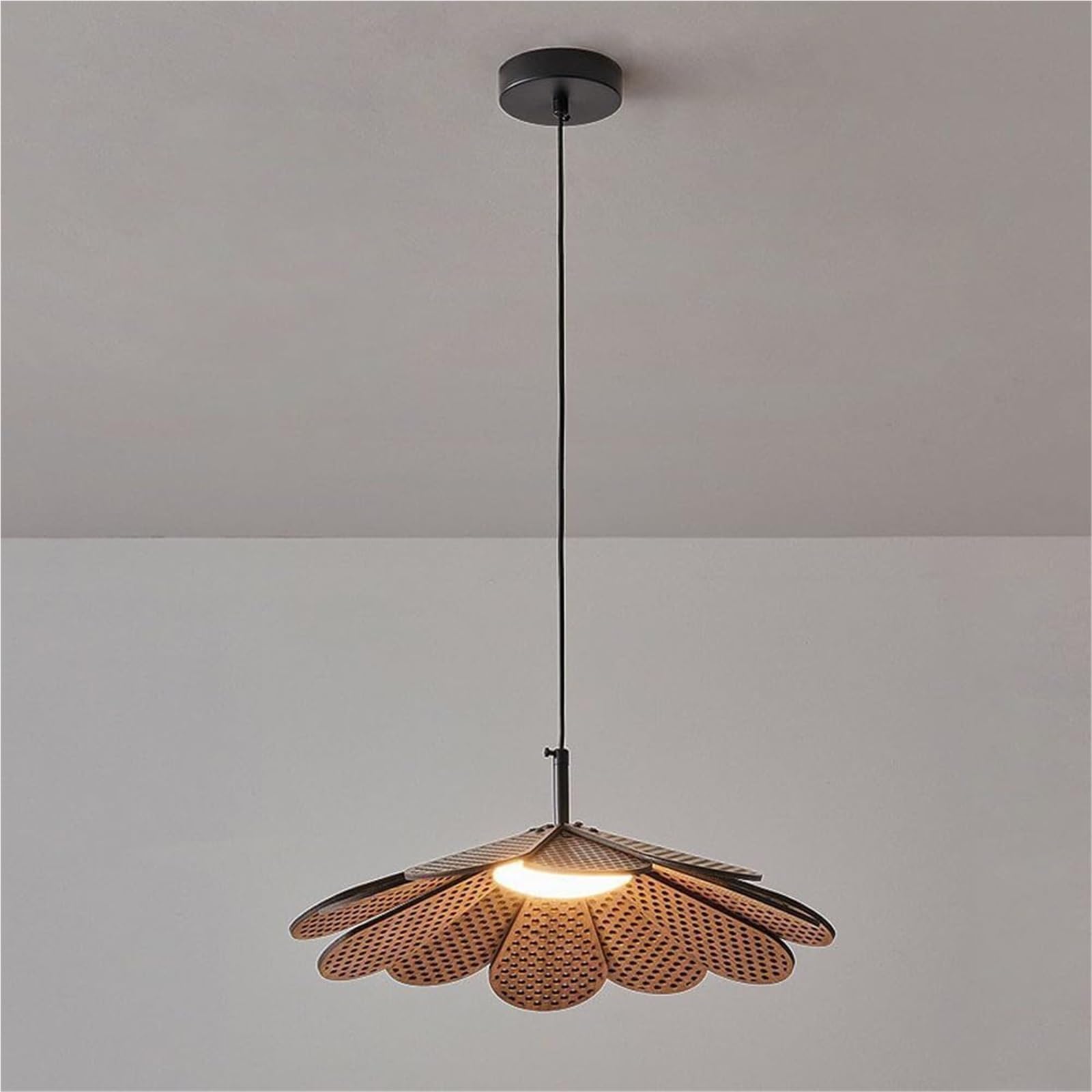 Mid Century Modern Walnut Wood Flower Kitchen Island Pendant Light - Japanese Style Minimalist Wooden Dining Room Hanging Lamp - Nordic Floral Farmhouse Chandelier for Living Room, Dining Table, and Breakfast Nook