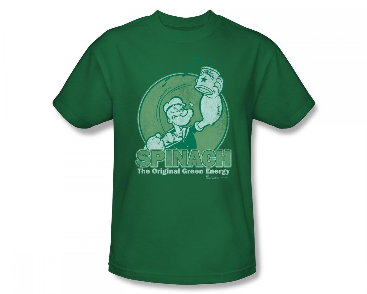 Popeye Green Energy Slim Fit Men's T-Shirt - Eco-Friendly Kelly Green Cotton Tee for Casual Wear & Gym Workouts