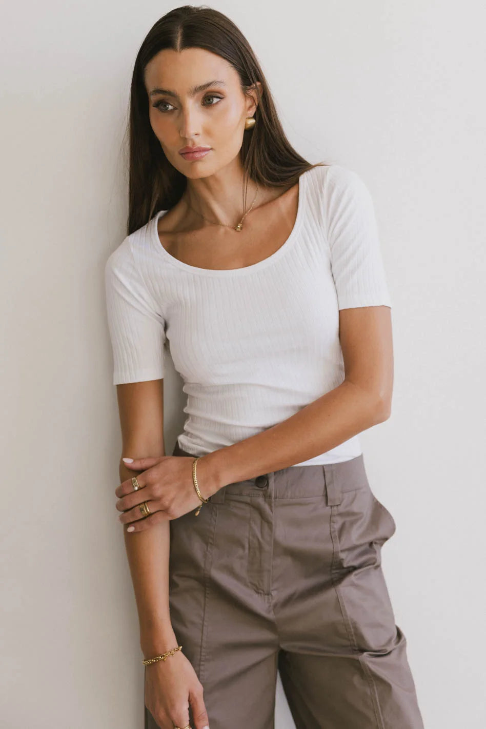Frank and Oak Ribbed Top for Women - Soft Stretch Casual T-Shirt - Perfect for Layering, Everyday Wear & Outfits