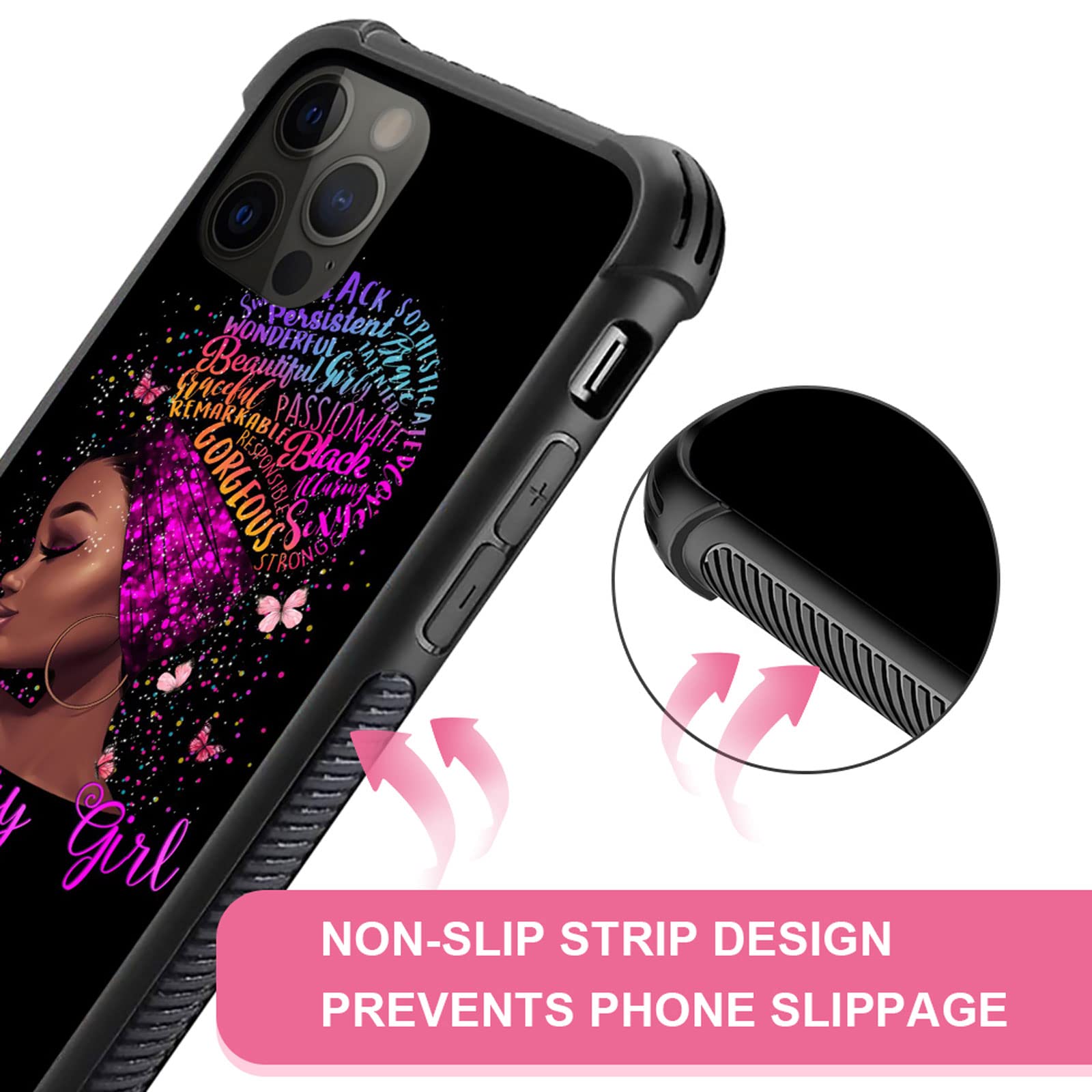 Butterfly Gorgeous Black Girl iPhone 12/12 Pro Case - Shockproof Silicone TPU Protective Cover with Soft Back for Fall Prevention | Perfect for Everyday Use, Work & Travel Protection