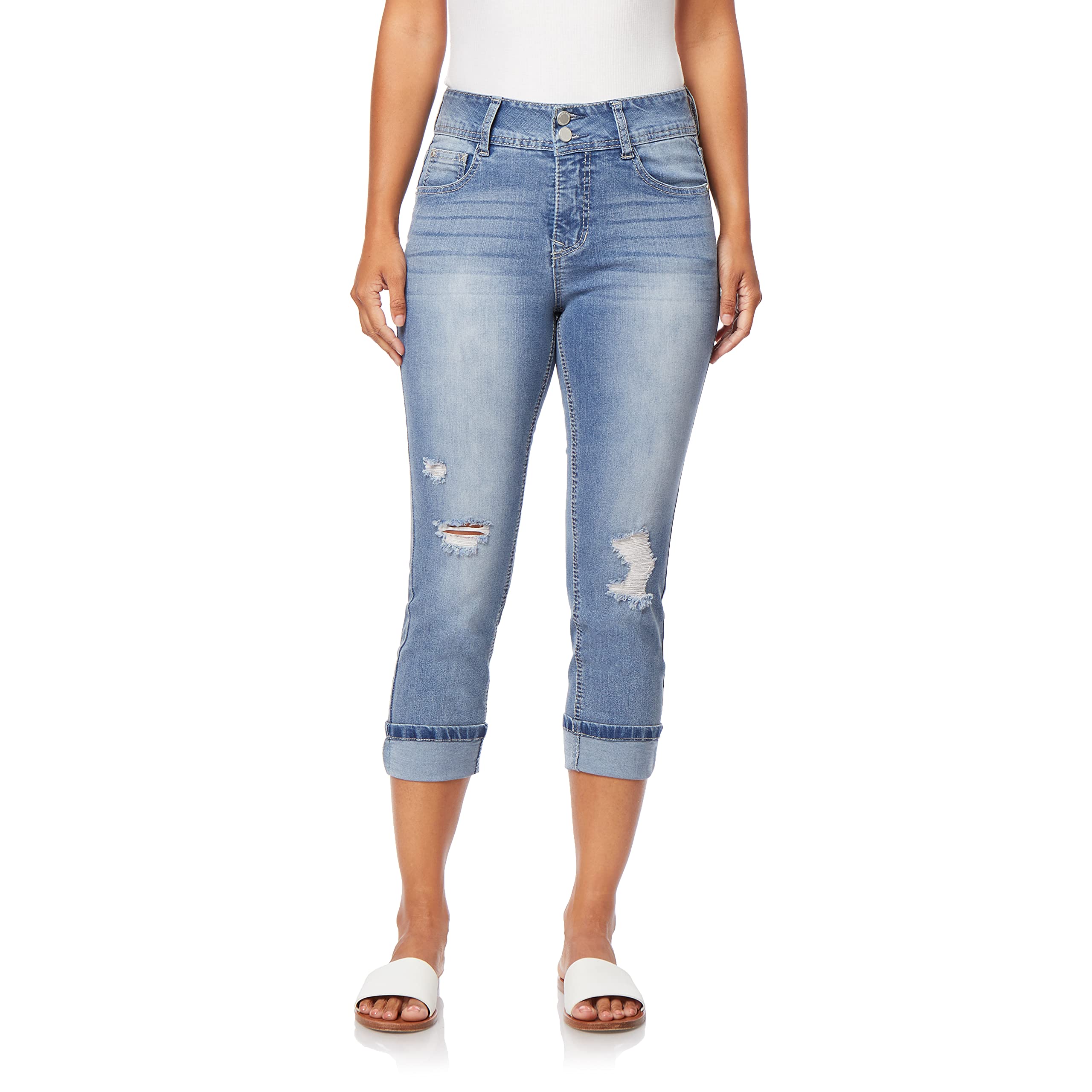 Angels Forever Young Women's Curvy High-Waisted Crop Jeans - Stretchy Denim for Comfort & Style | Perfect for Casual Outings & Date Nights