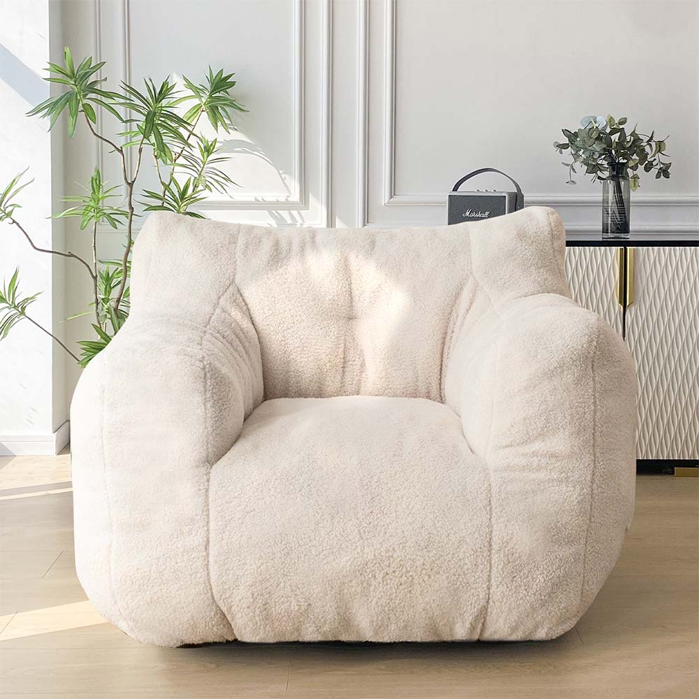 MAXYOYO Sherpa Bean Bag Chair - Boucle Tufted Bean Bag Couch for Living Room, Bedroom & Game Room - Soft Lazy Sofa for Adults & Kids - Cozy Beige Lounge Seating for Relaxing, Reading & Movie Nights