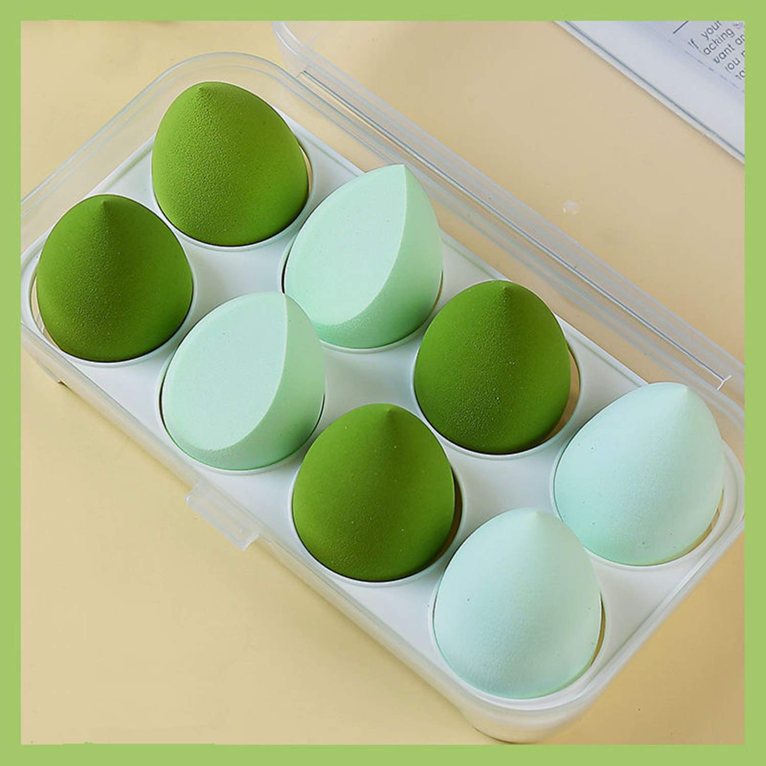 Kingbridal 8-Piece Makeup Sponge Set - Beauty Blender for Flawless Liquid, Cream & Powder Foundation - Multi-Colored Cosmetic Sponge Puff for Dry & Wet Use (Green) | Perfect for Daily Makeup, Contouring & Professional Makeup Application