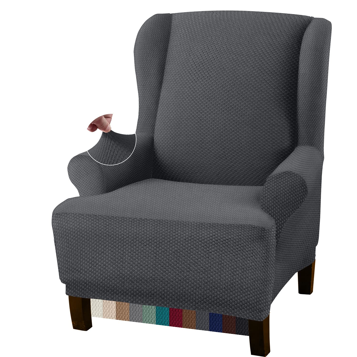 Granbest Premium Thick Wingback Chair Slipcover - 1 Piece Stretch Jacquard Fabric Furniture Cover for Living Room Wing Chairs - Stylish Gray Wingback Chair Protector - Perfect for Home Decor, Sofa Protection & Accent Seating