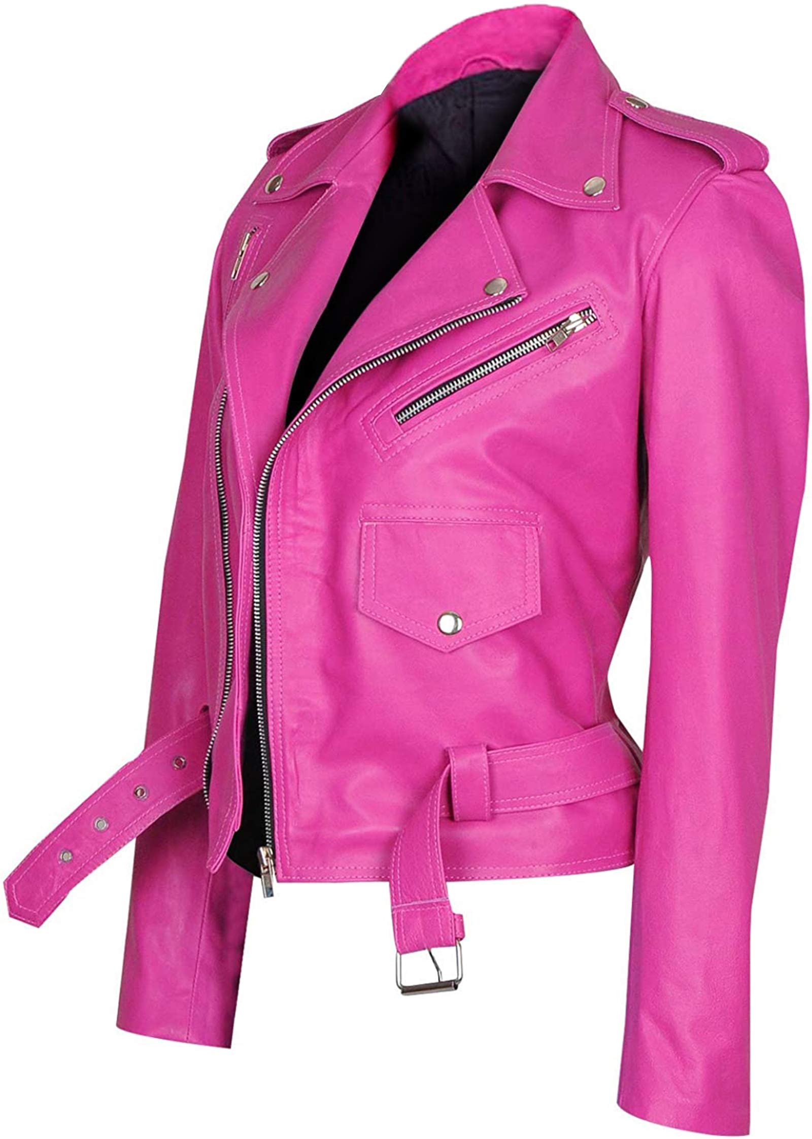 Women's Hot Pink Lambskin Leather Jacket - Stylish Casual Fashion Outerwear for Date Night, Party & Everyday Wear