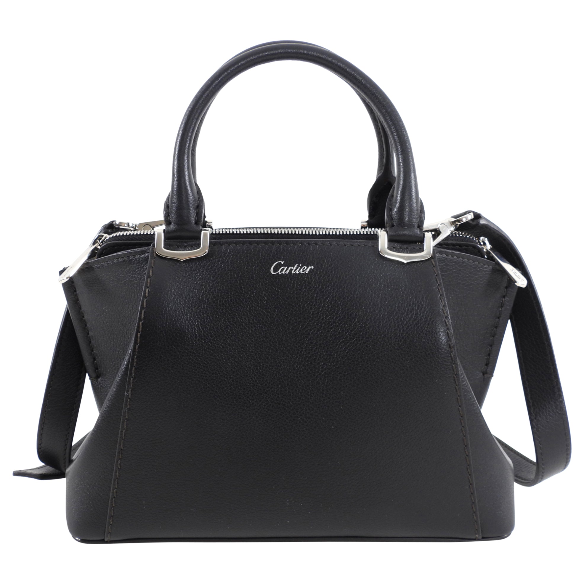 Cartier C de Cartier Mini Black Leather Crossbody Bag & Shoulder Bag - Elegant Evening Purse for Women, Perfect for Parties, Dates & Special Occasions