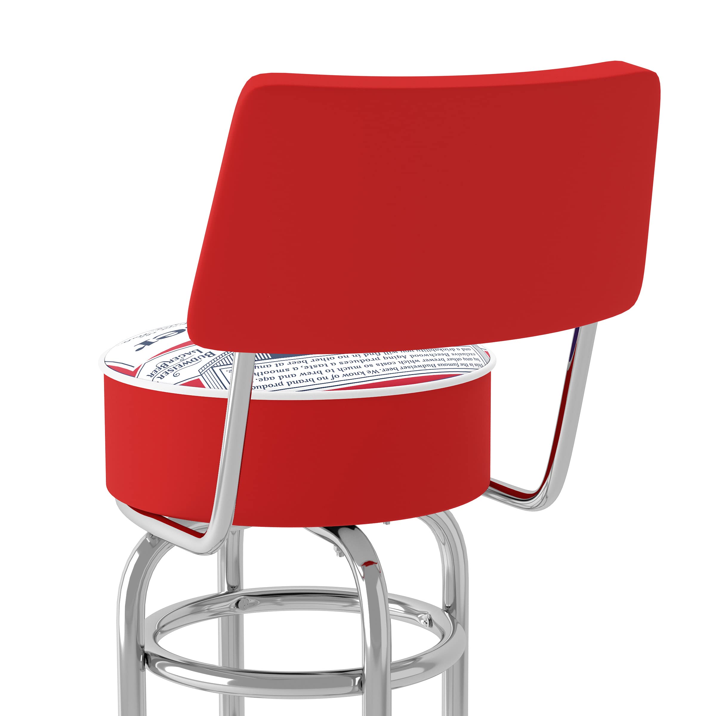 Budweiser Chrome Padded Swivel Bar Stool - Adjustable Height Barstool for Game Room, Man Cave & Home Bar - Comfortable Pub Stool with 360° Rotation
