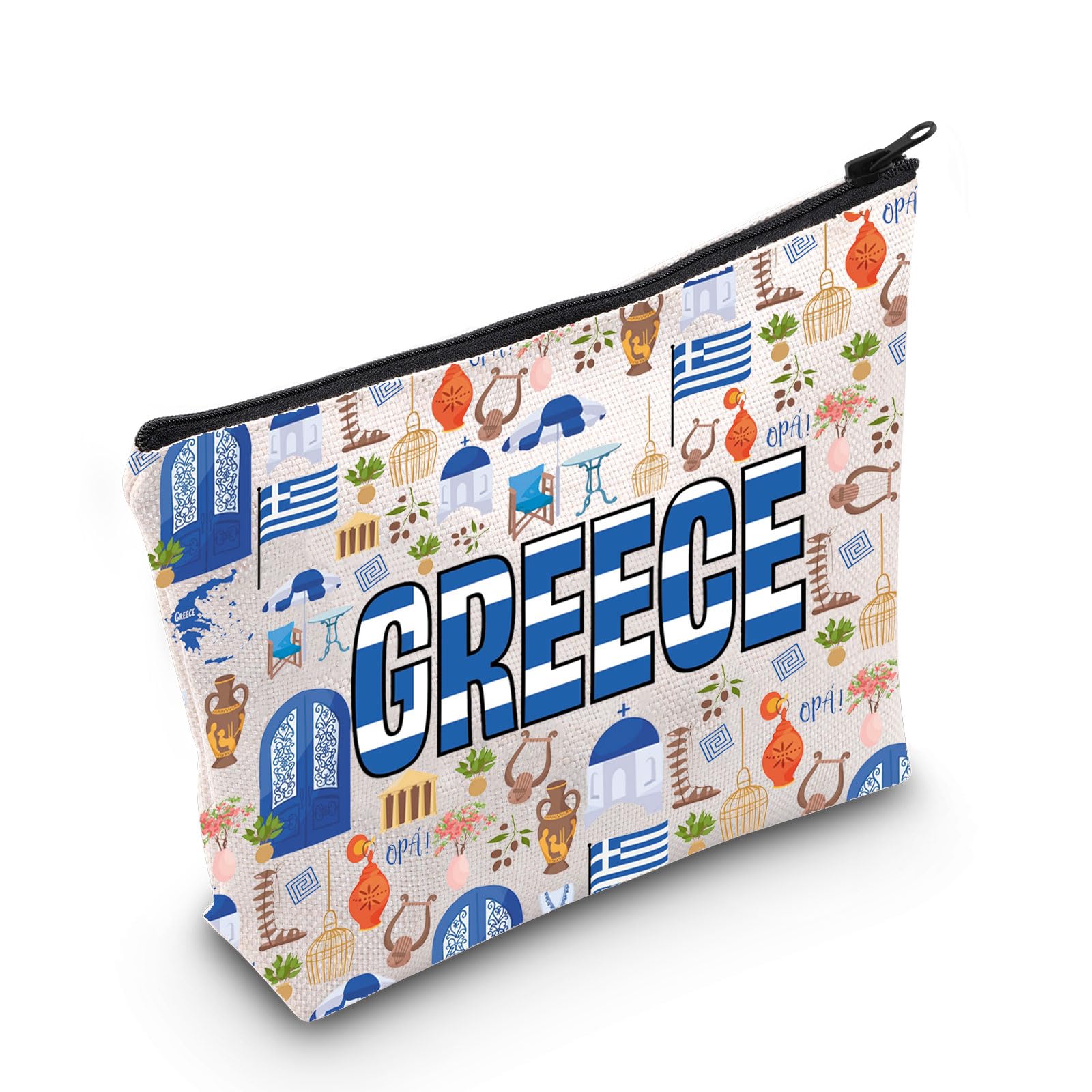 WZMPA Greece Themed Cosmetic Makeup Bag - Waterproof Travel Organizer Pouch for Toiletries | Perfect Greece Vacation Gift & Souvenir with Aegean Pride Design | Great for Beach Trips, Cruise Vacations & Daily Makeup Storage