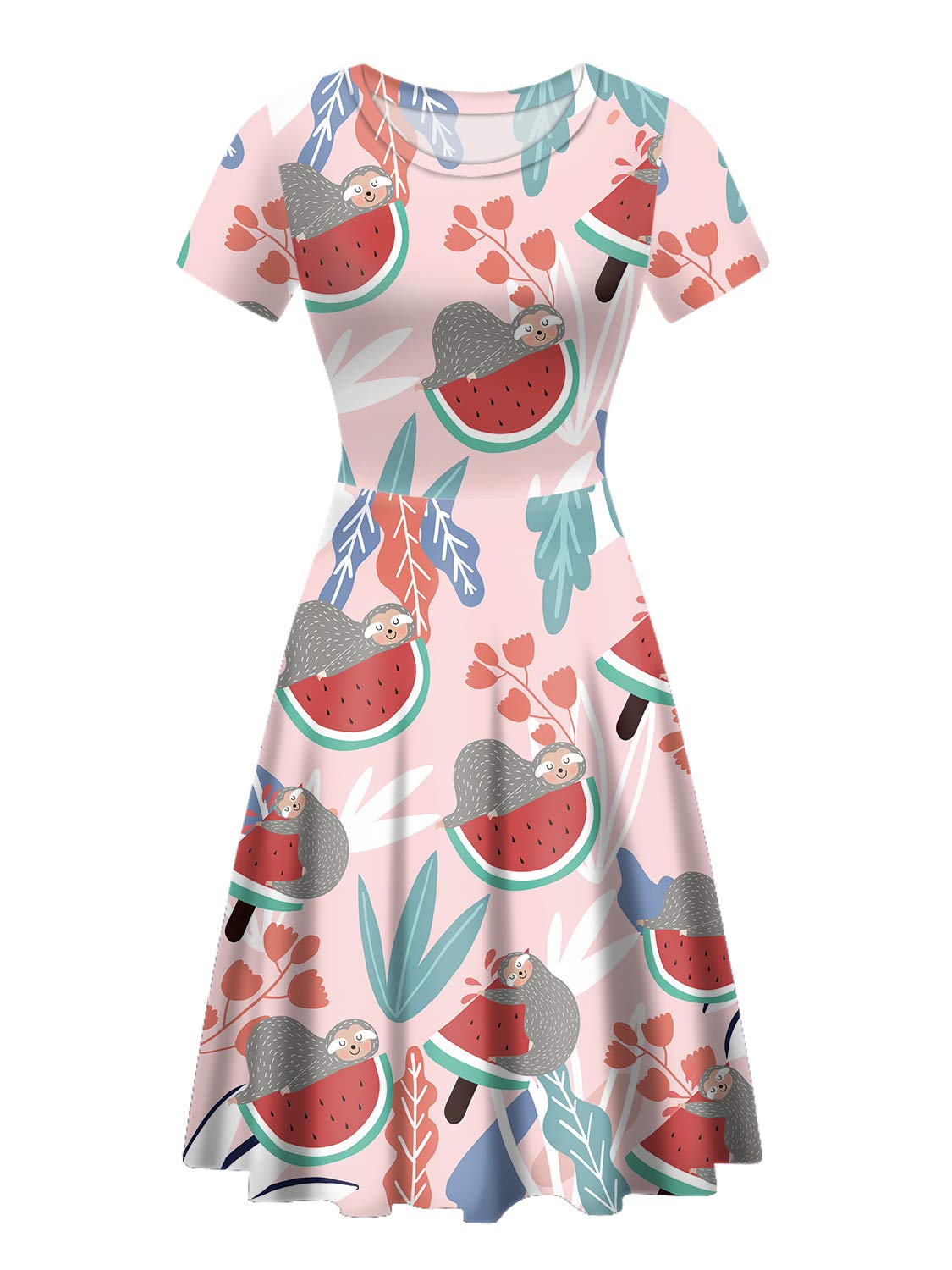 Floral Print Short Sleeve Flared Midi Dress for Women - A-Line Cocktail Party Dress | Elegant Evening Wear for Weddings, Garden Parties & Date Nights