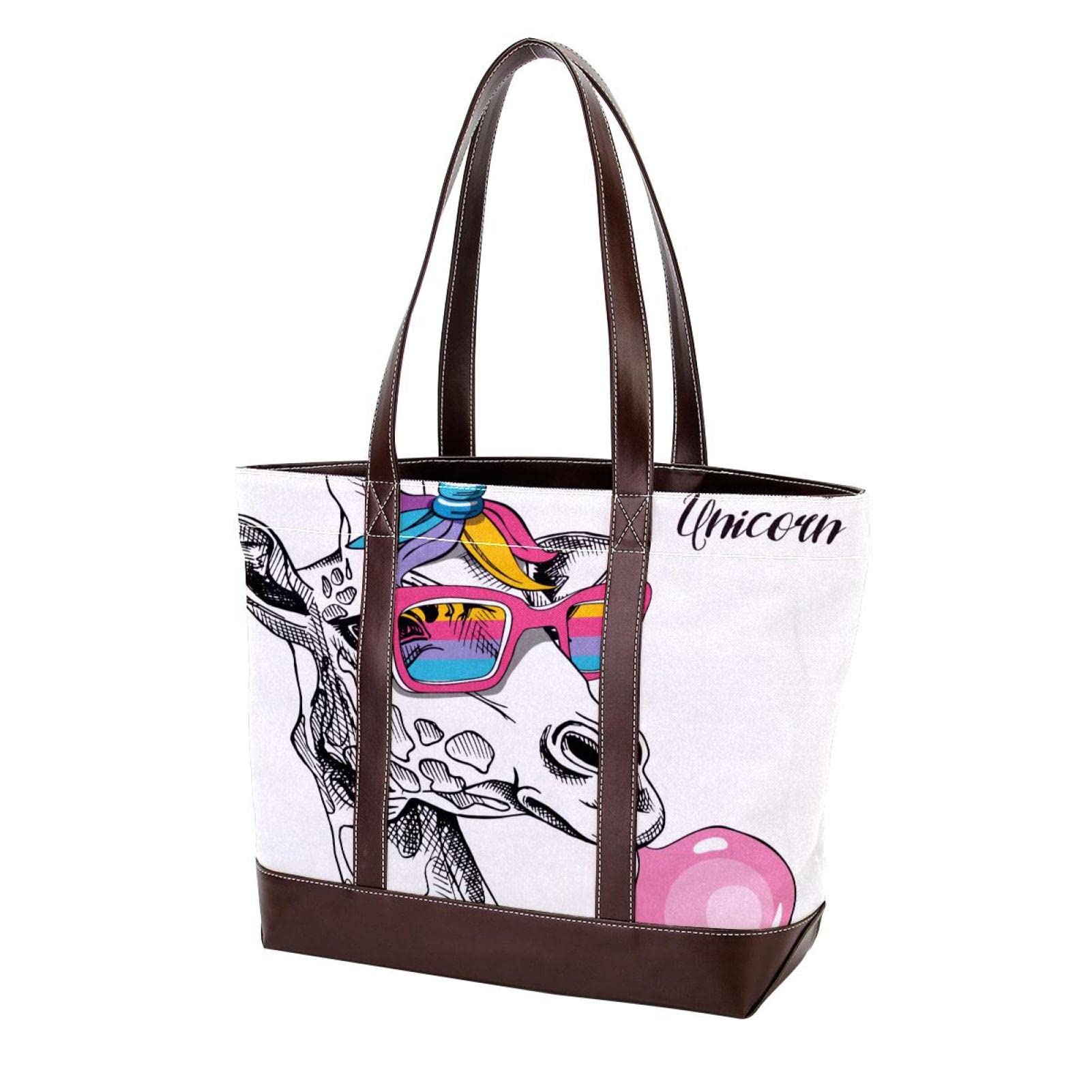 Stylish Elephant Print Large Leather Canvas Tote Bags for Women - Top Handle Shoulder Satchel Hobo Purse - Perfect for Work, Travel & Shopping