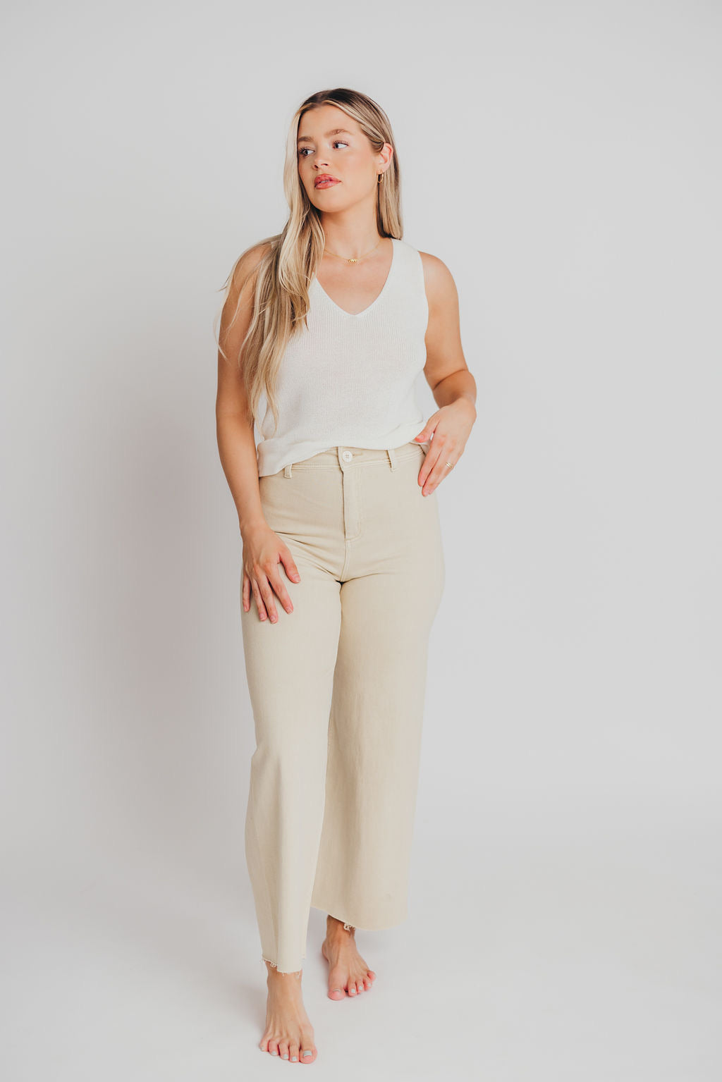 Corin Straight Wide Leg Denim Pants for Women - High Waisted Beige Jeans with Stretch Comfort | Perfect for Casual Outfits, Office Wear & Weekend Looks