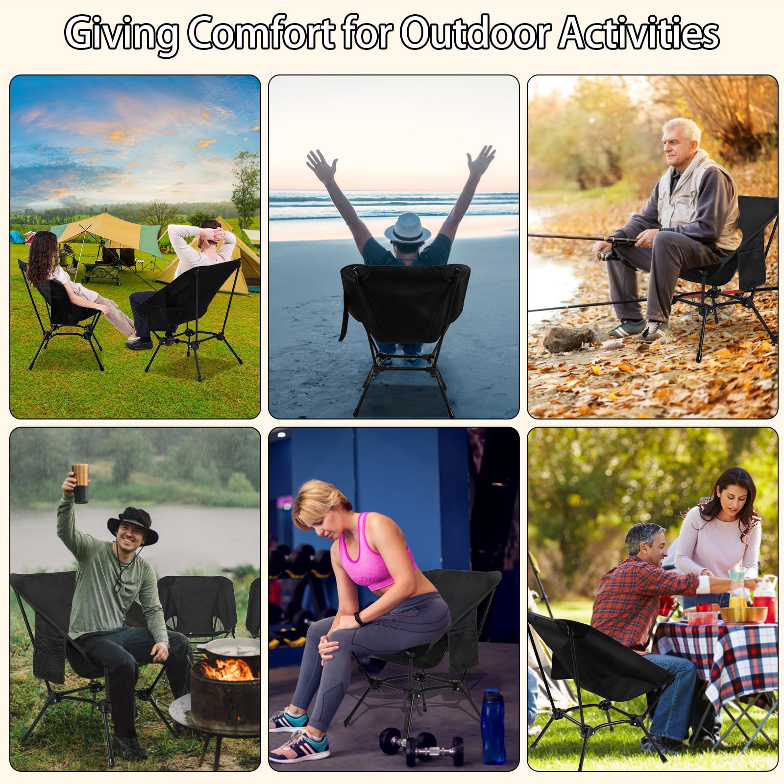 Ultralight Portable Folding Camping Chair for Adults - Compact Beach Lawn Chair with Storage Pocket - Outdoor Backpacking Chair for Travel, Picnic, Hiking & Beach - Supports 330 lbs - Perfect for Camping Trips, Backyard Relaxation & Outdoor Adventures