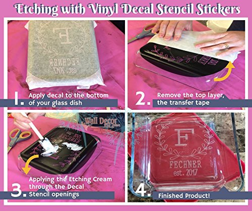 Custom Vinyl Sticker Decal for Glass Dish Etching - 9x13 Monogram Letter Stencil for Baking & Serving