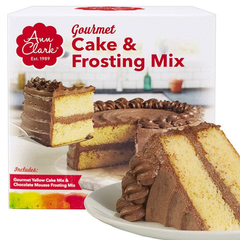 Ann Clark Yellow Cake Mix with Chocolate Mousse Frosting - Easy Homemade Cake Baking Kit for Birthdays, Parties & Desserts (12 oz)