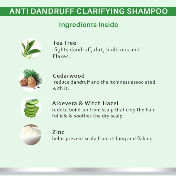 Dermora Anti-Dandruff Clarifying Shampoo 300ml - Sulfate & Paraben Free with Tea Tree Oil, Zinc, Witch Hazel & Aloe Vera - Reduces Dandruff & Flakes, Soothes Itchy Scalp - Perfect for Daily Use & Sensitive Scalp Care