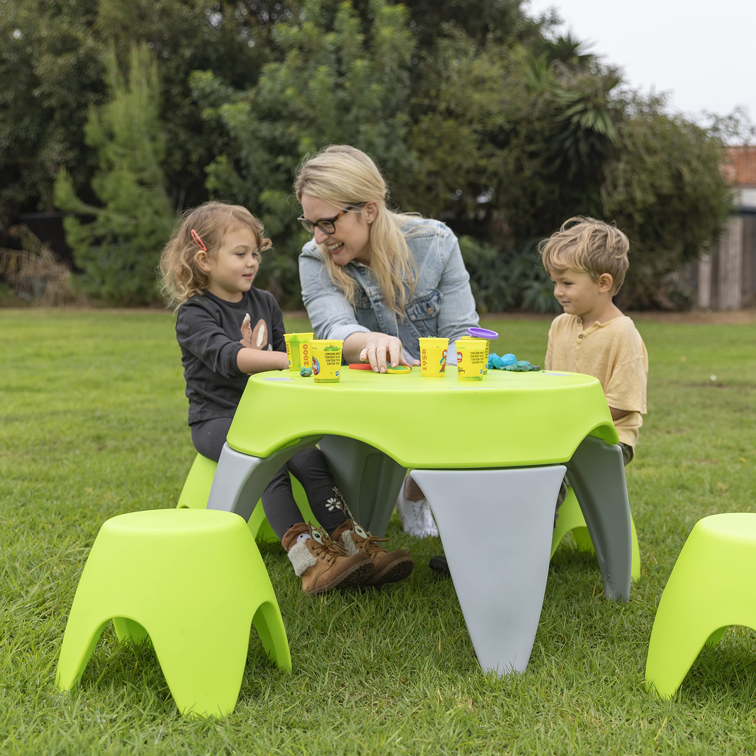 ECR4Kids Ayana 5-Piece Kids Table and Stool Set - Outdoor & Indoor Play Furniture, Lime Green & Light Grey - Perfect for Backyard, Patio, Preschool & Playroom Activities